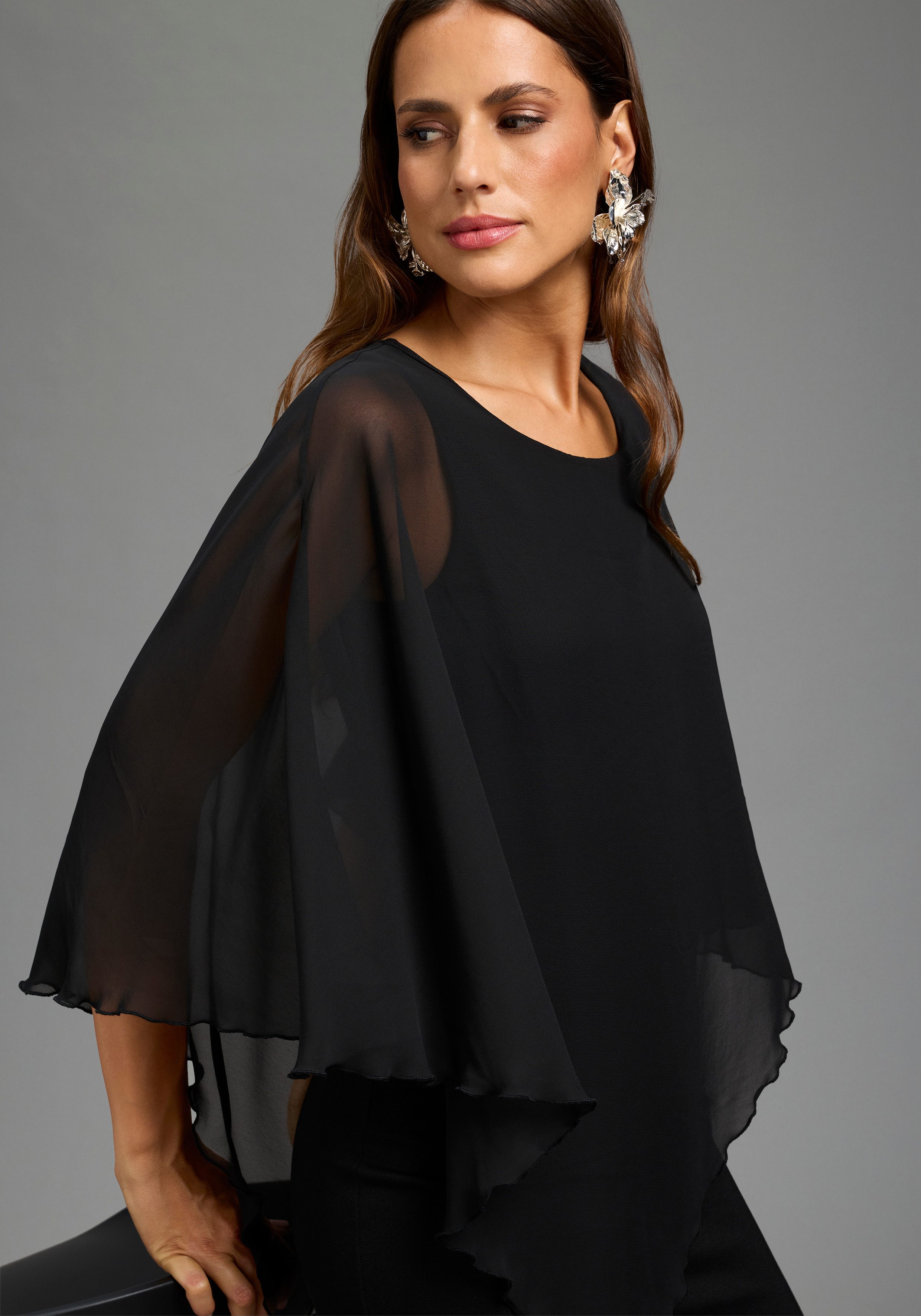 Laura Scott Abendkleid mit Chiffon in unifarbener Optik, aus Materialmix mit Milano Rib