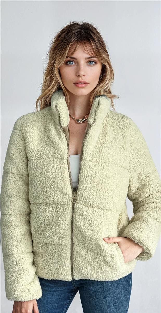 fashionshowcase Plüschjacke Plüschjacke Damen Teddy Pufferjacke mit Reißverschluss