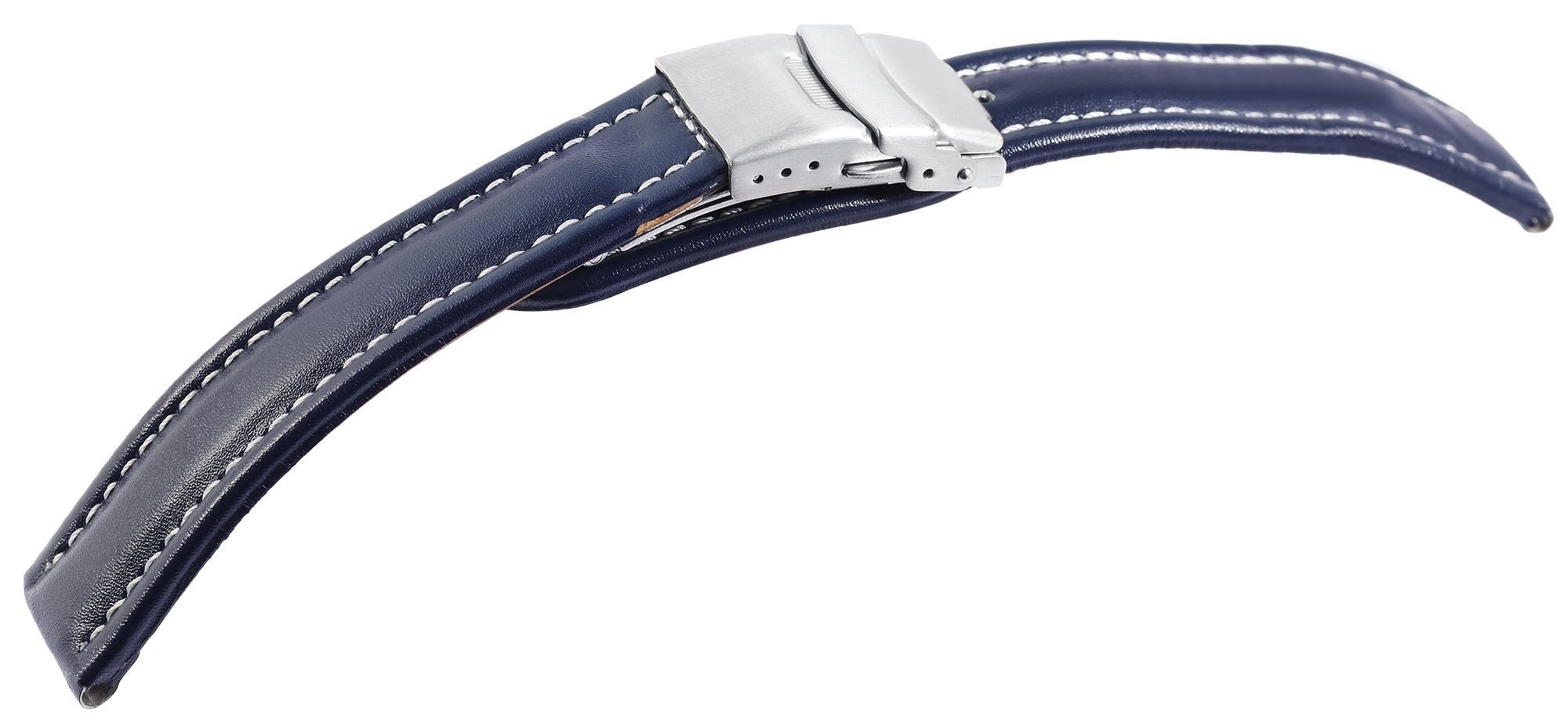 STEINMEISTER Uhrenarmband 8000378 Echtleder-Uhrenarmband, blau, weiße Naht, Faltschließe