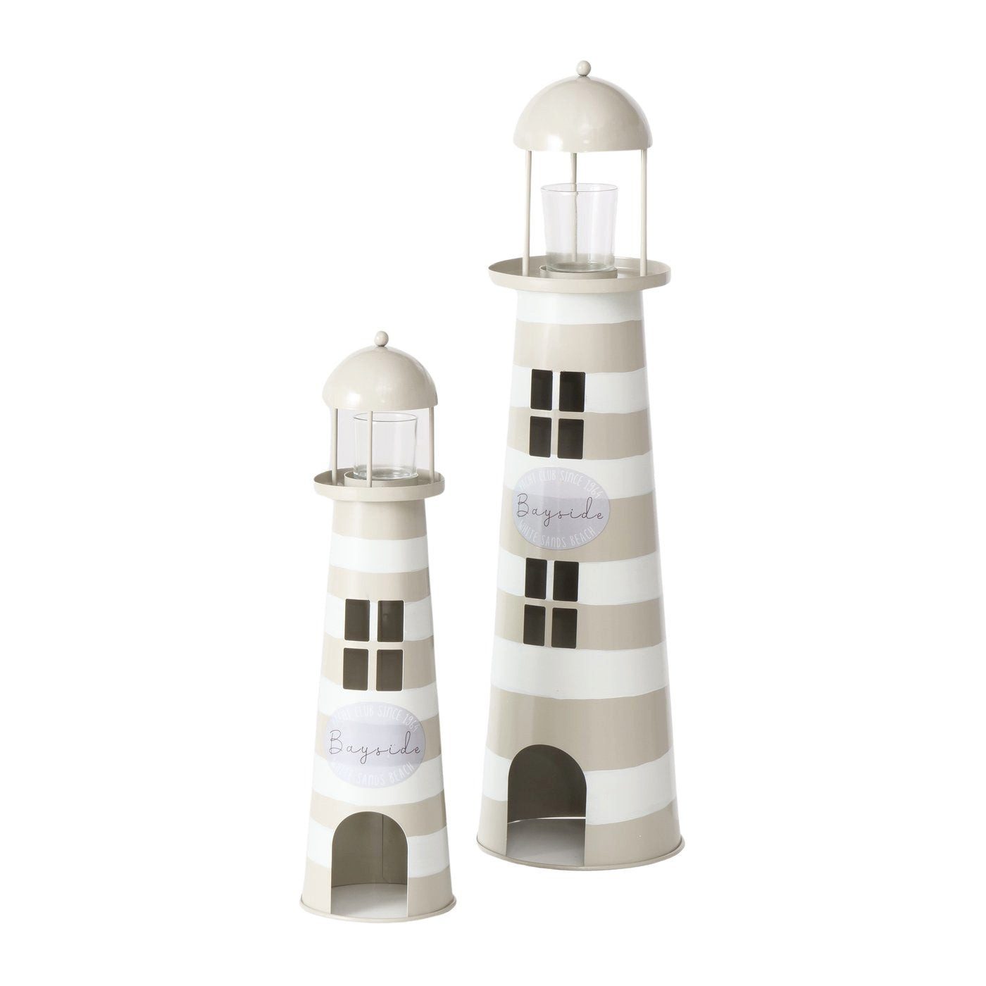 BOLTZE Kerzenlaterne Maritime Indoor-Laternen aus Metall, 2er-Setpreis Leuchtturm Beige Wei