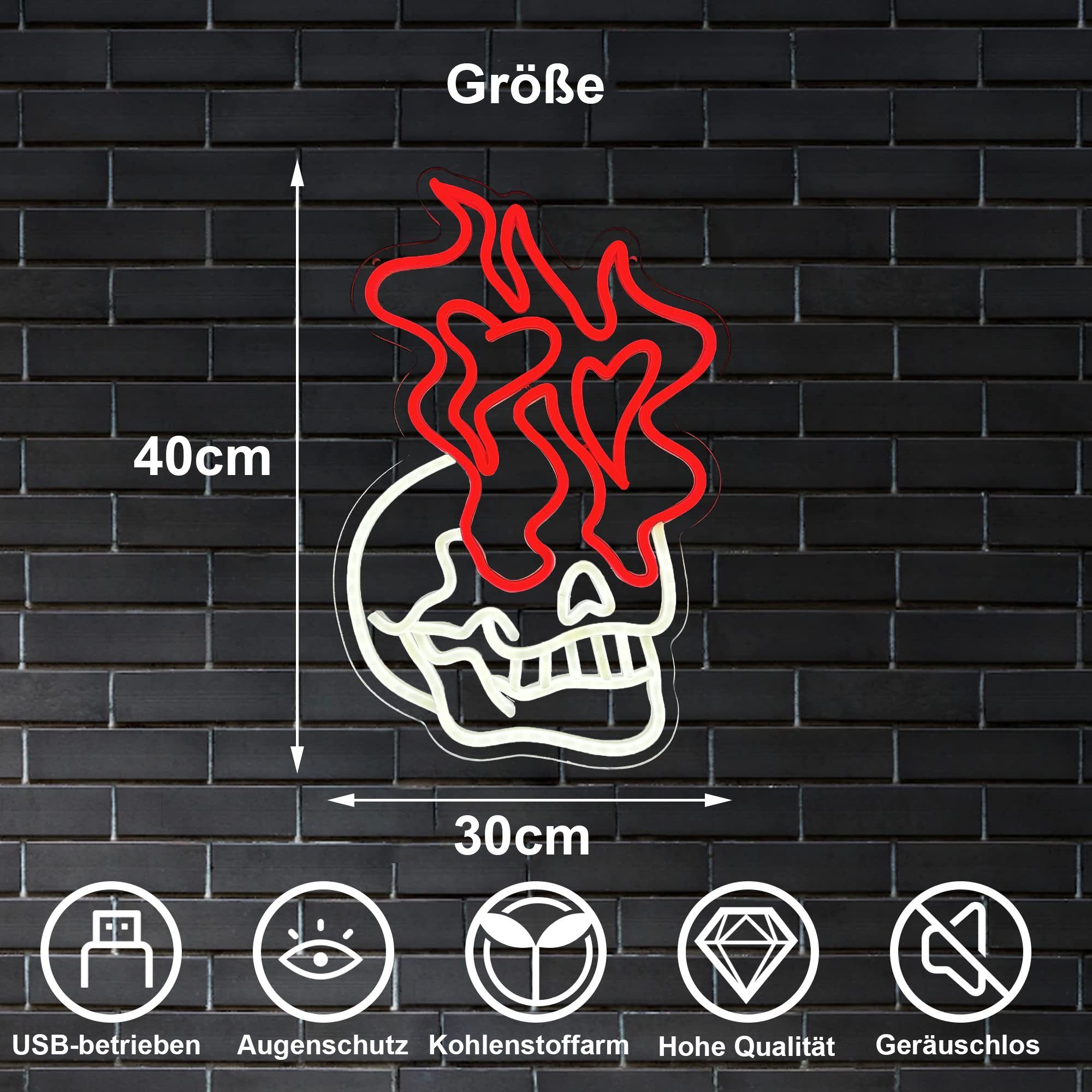 Laybasic Nachtlicht LED Rotes Totenkopf, Deko Skelett Geister Neon Feuer Schlafzimmer,Bar,Party,Weihnachtsgeschenke Schild Lichter,LED Dekolicht,Halloween Leuchtreklame, für