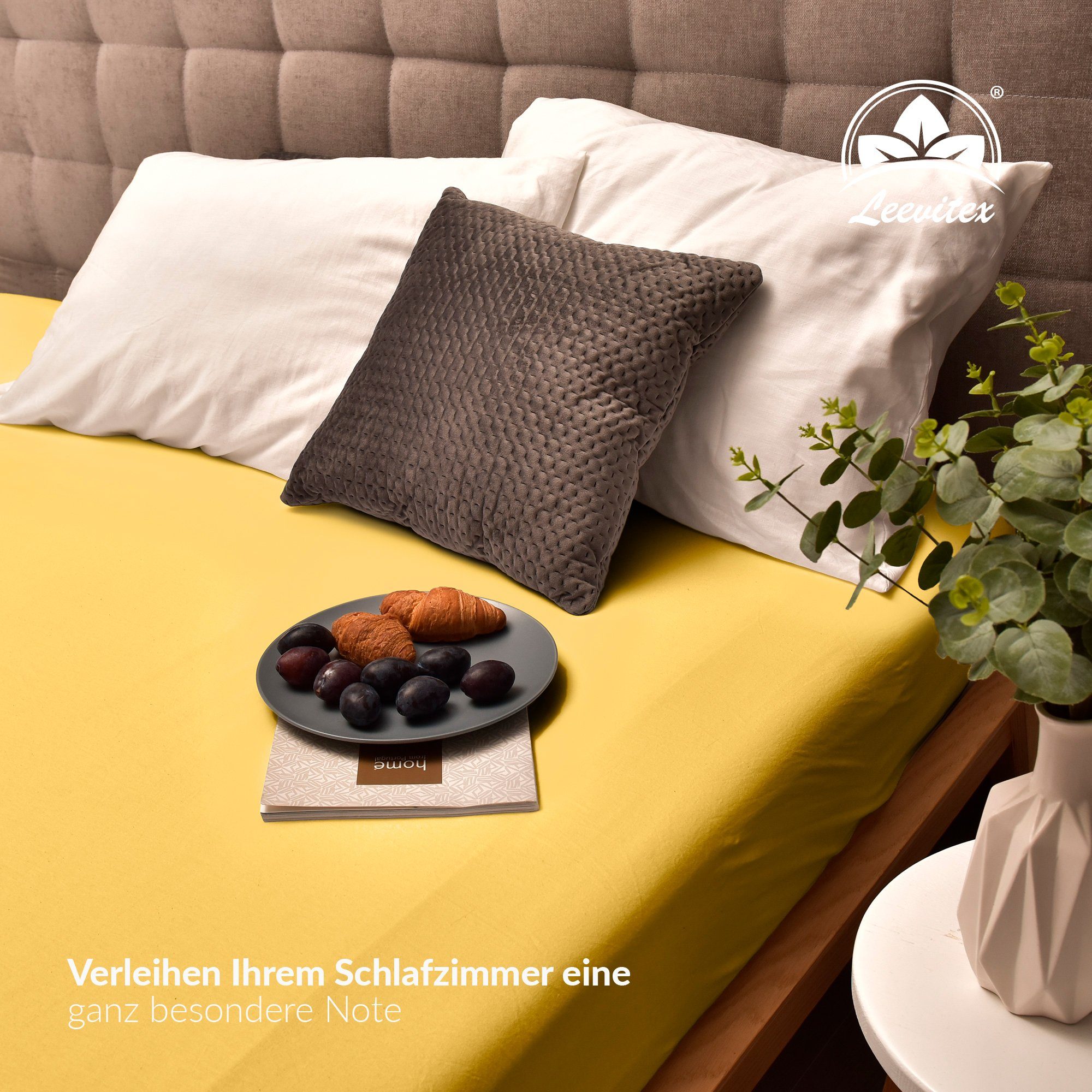 170 200x220 Mako-Baumwolle, sehr cm 180x200 cm robust, Gelb/Mais Spannbettlaken Steg Spannbettlaken & leevitex®, g/m², Boxspringbett + rundum, Wasserbett Gummizug: 40 –