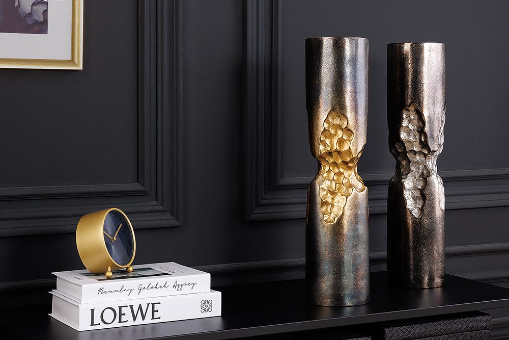 riess-ambiente Dekovase PRECIOUS 50cm schwarz gold · Design-Tischvase aus Metall (Einzelartikel, 1 St), Accessoire · handmade · Hammerschlag Design · Modern