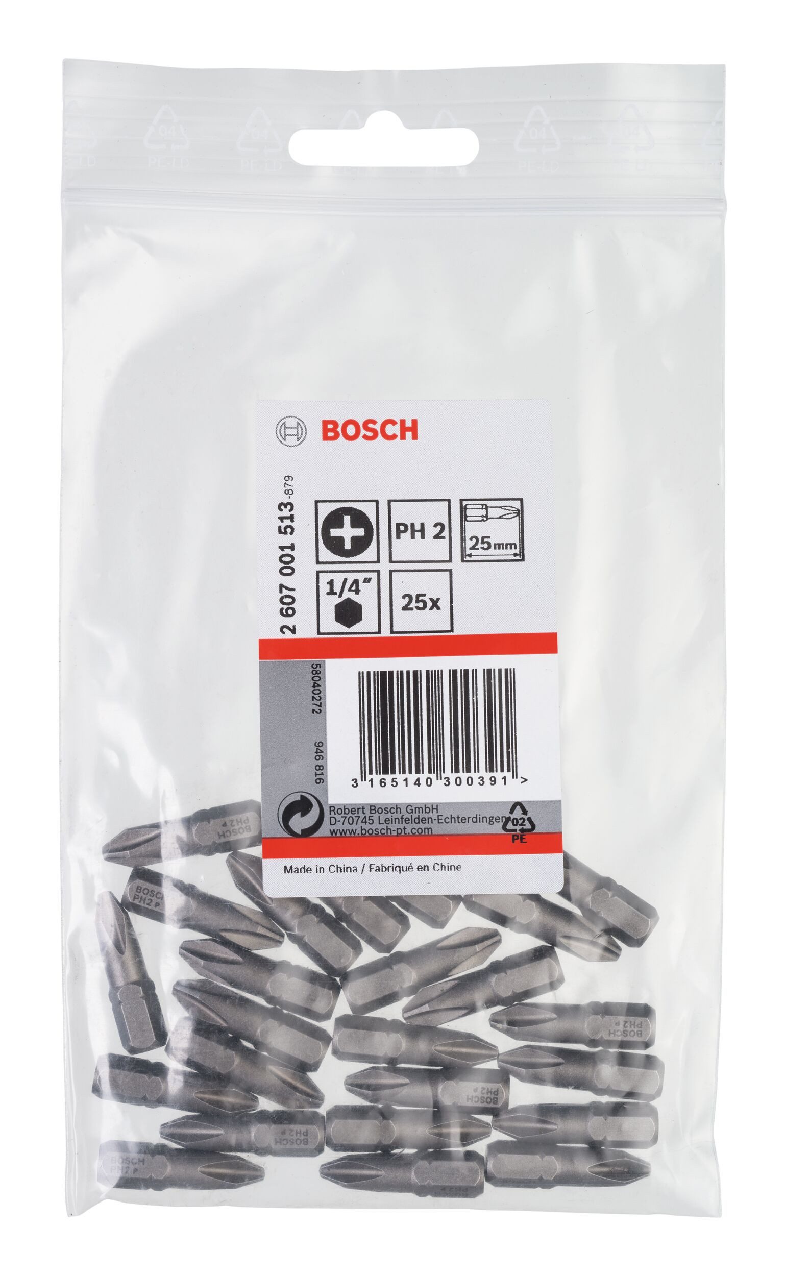 Thumbnail - BOSCH Kreuzschlitz-Bit, 25 Stück, Schrauberbit Extra-Hart - PH 2 x 25 mm - 25er-Pack