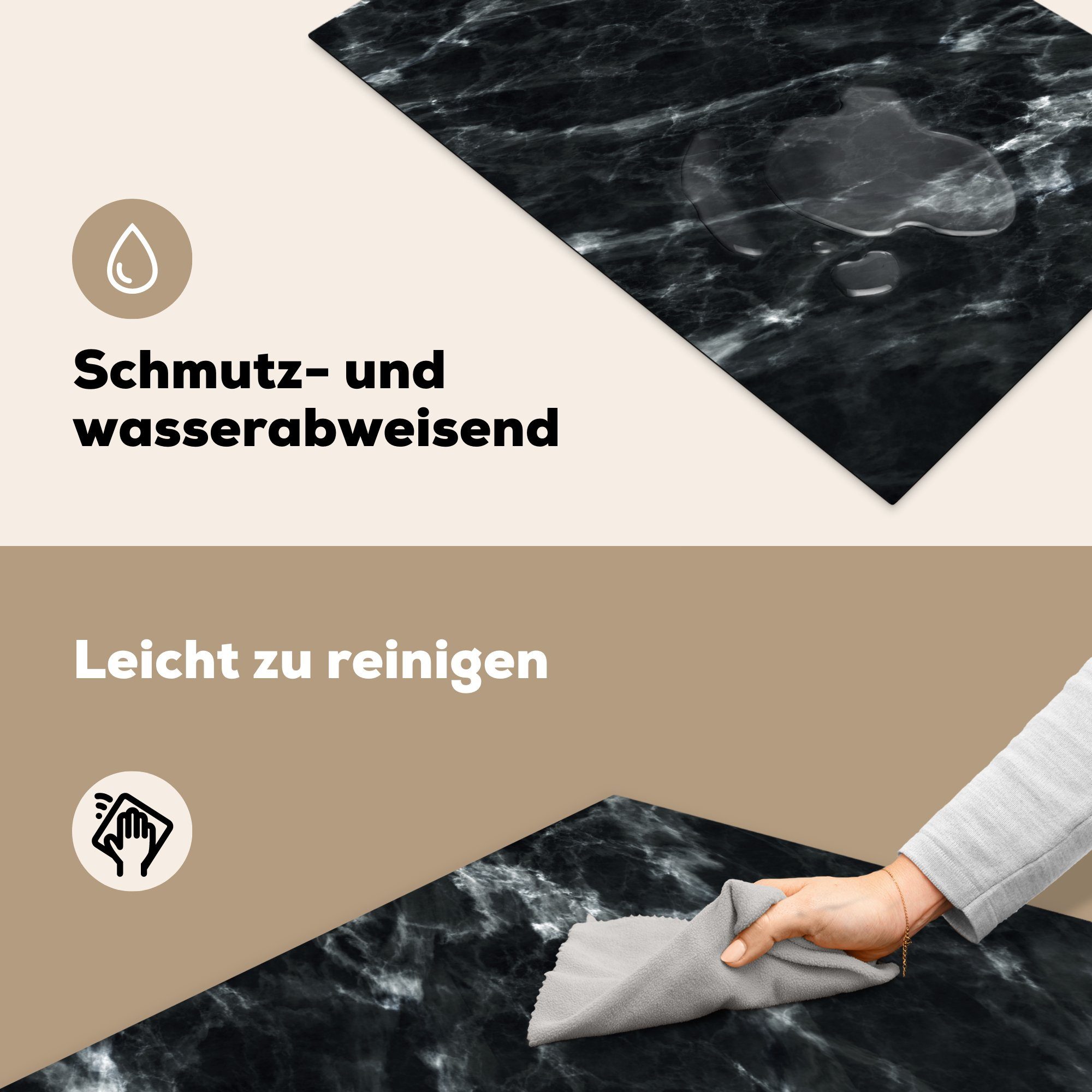 MuchoWow Herdblende-/Abdeckplatte Marmor - Schwarz Ceranfeldabdeckung 81x52 die Luxus, cm, Schutz Induktionskochfeld küche, für - tlg), (1 Vinyl