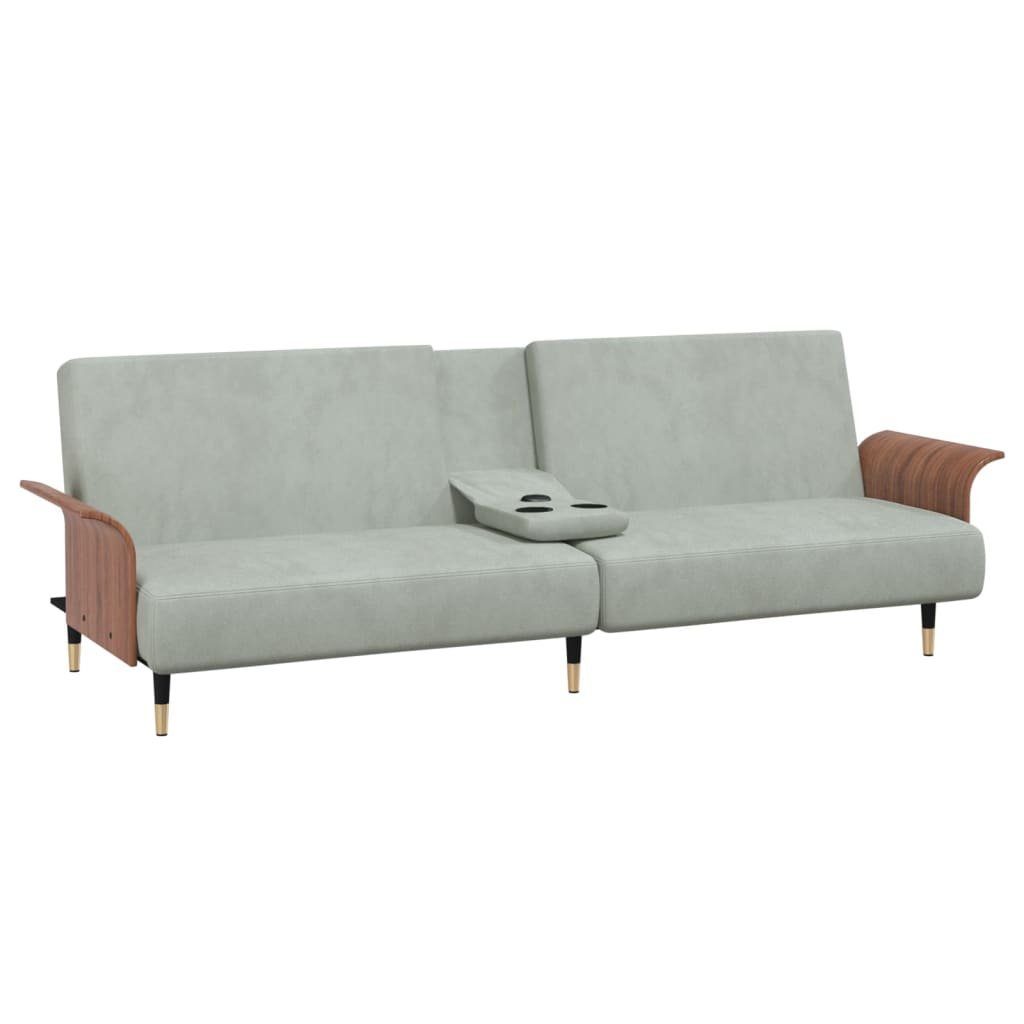 Samt Getränkehaltern Hellgrau Sofa Schlafcouch Couch mit Schlafsofa vidaXL Sofa