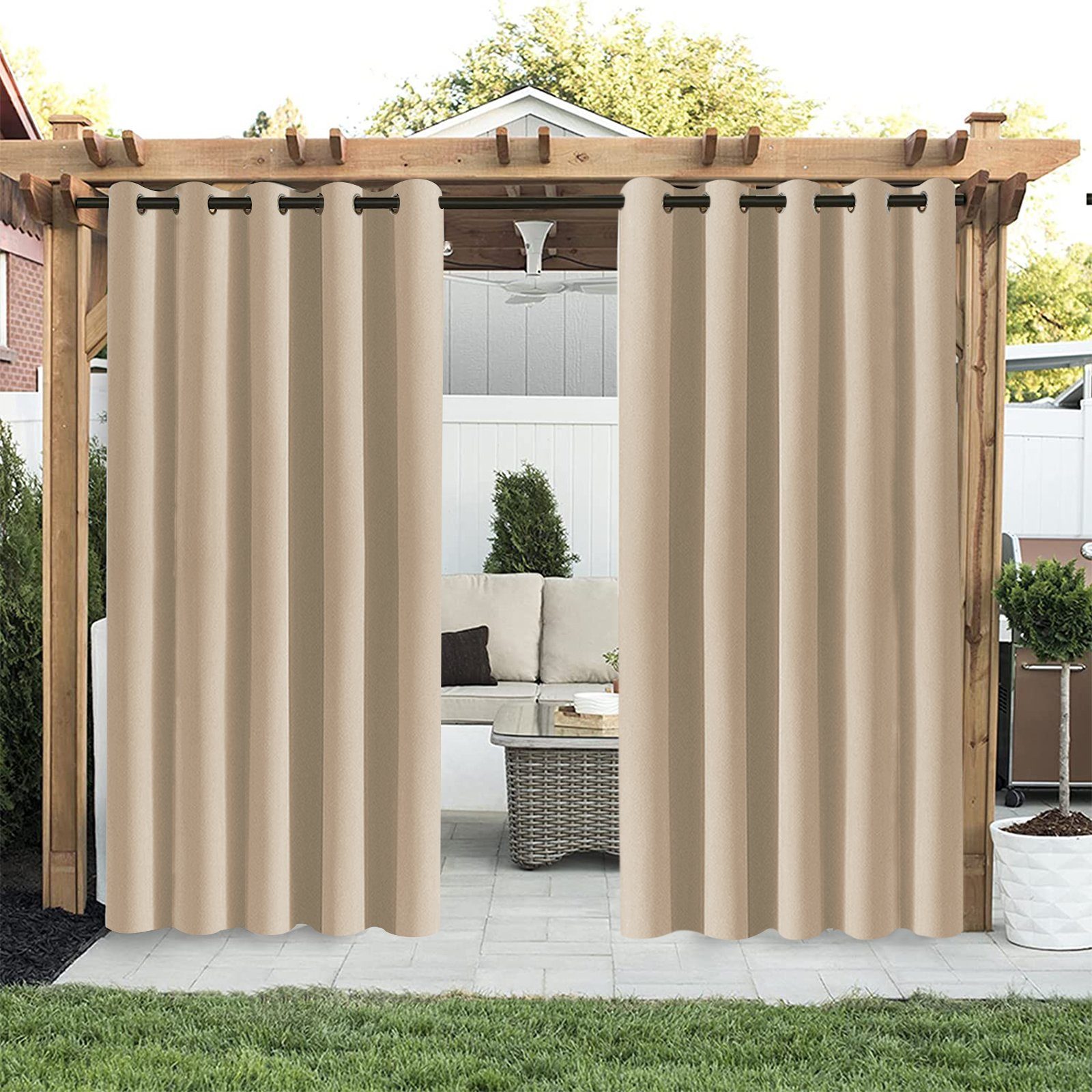 Stück UVschut, mit Outdoor (1 Outdoorgardine wetterfest,Gardinen 1 vorhänge perforiert, ösen isolierter, thermisch Wasserdicht, BTTO, Winddicht, Beige St), stark