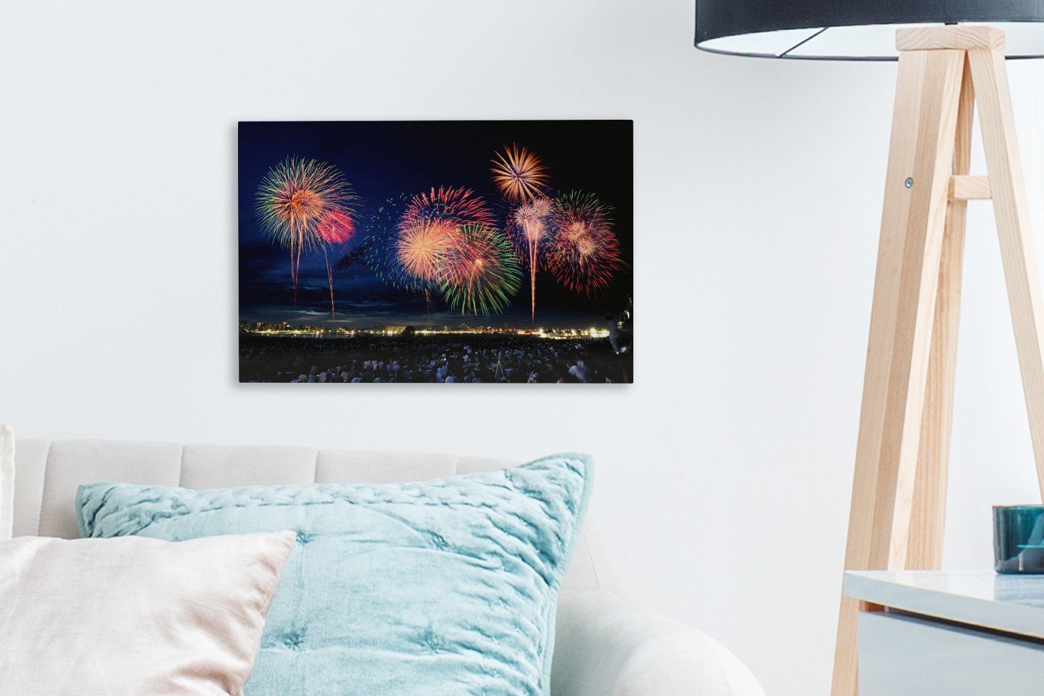 OneMillionCanvasses® Leinwandbild Feuerwerk zu Neujahr, St), cm 30x20 Wandbild Wanddeko, Aufhängefertig, Leinwandbilder, (1
