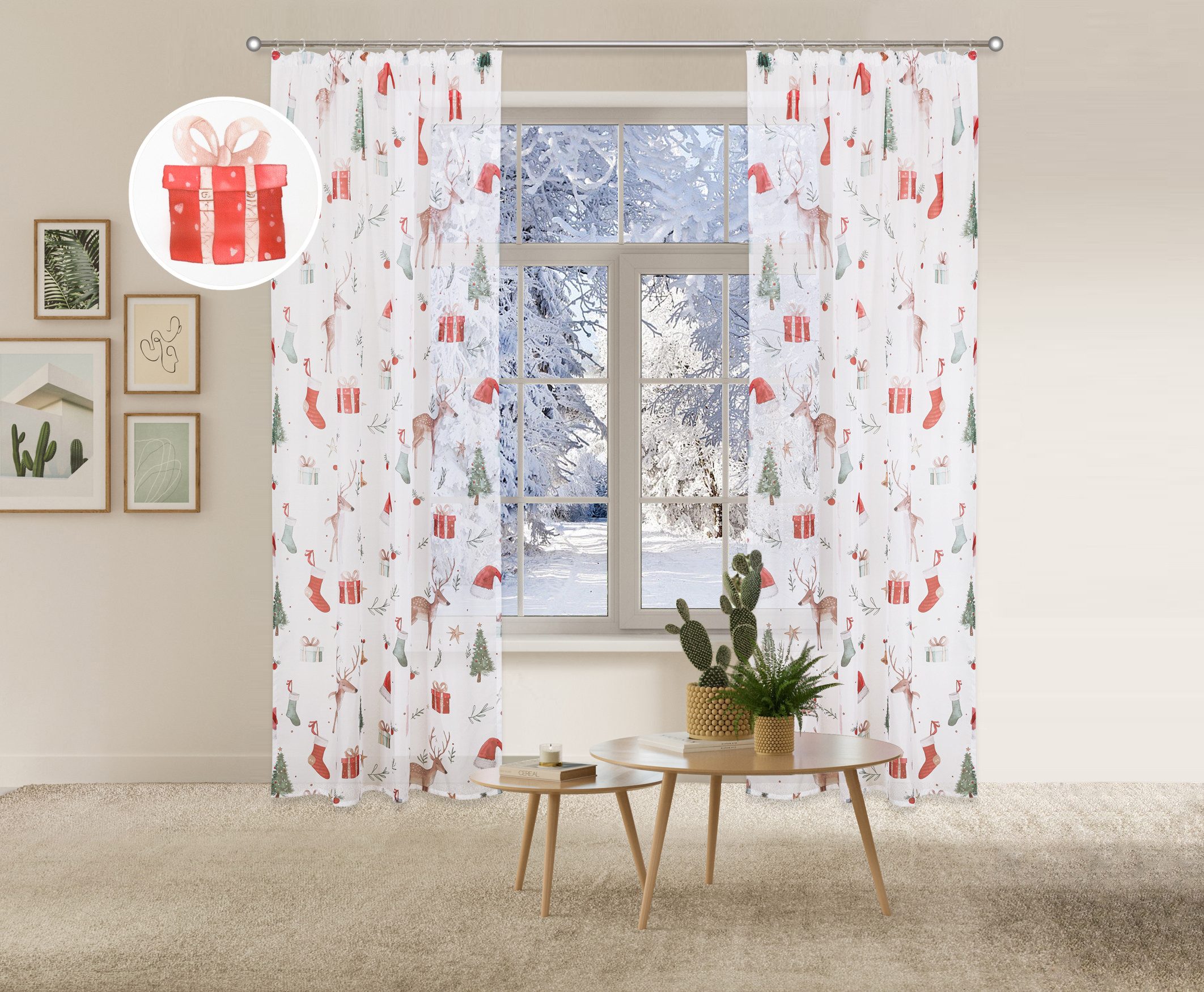 my home Gardine Olwyn (1 St), Kräuselband, transparent, weihnachtlich, bedr günstig online kaufen