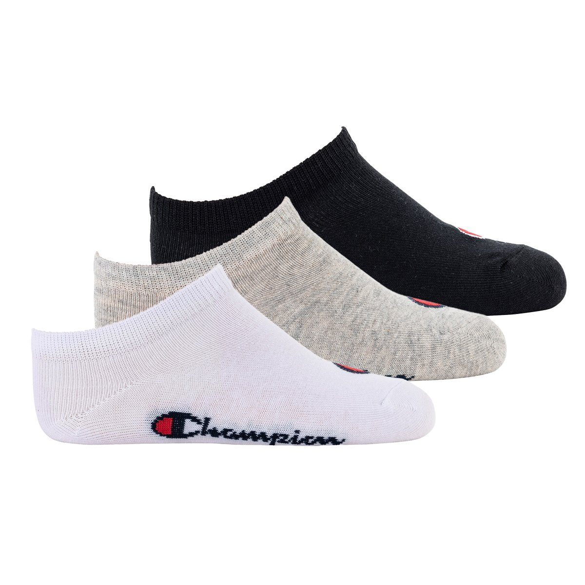 Champion Freizeitsocken Kinder Socken, 3er Pack- Sneaker, einfarbig Schwarz/Grau/Weiß