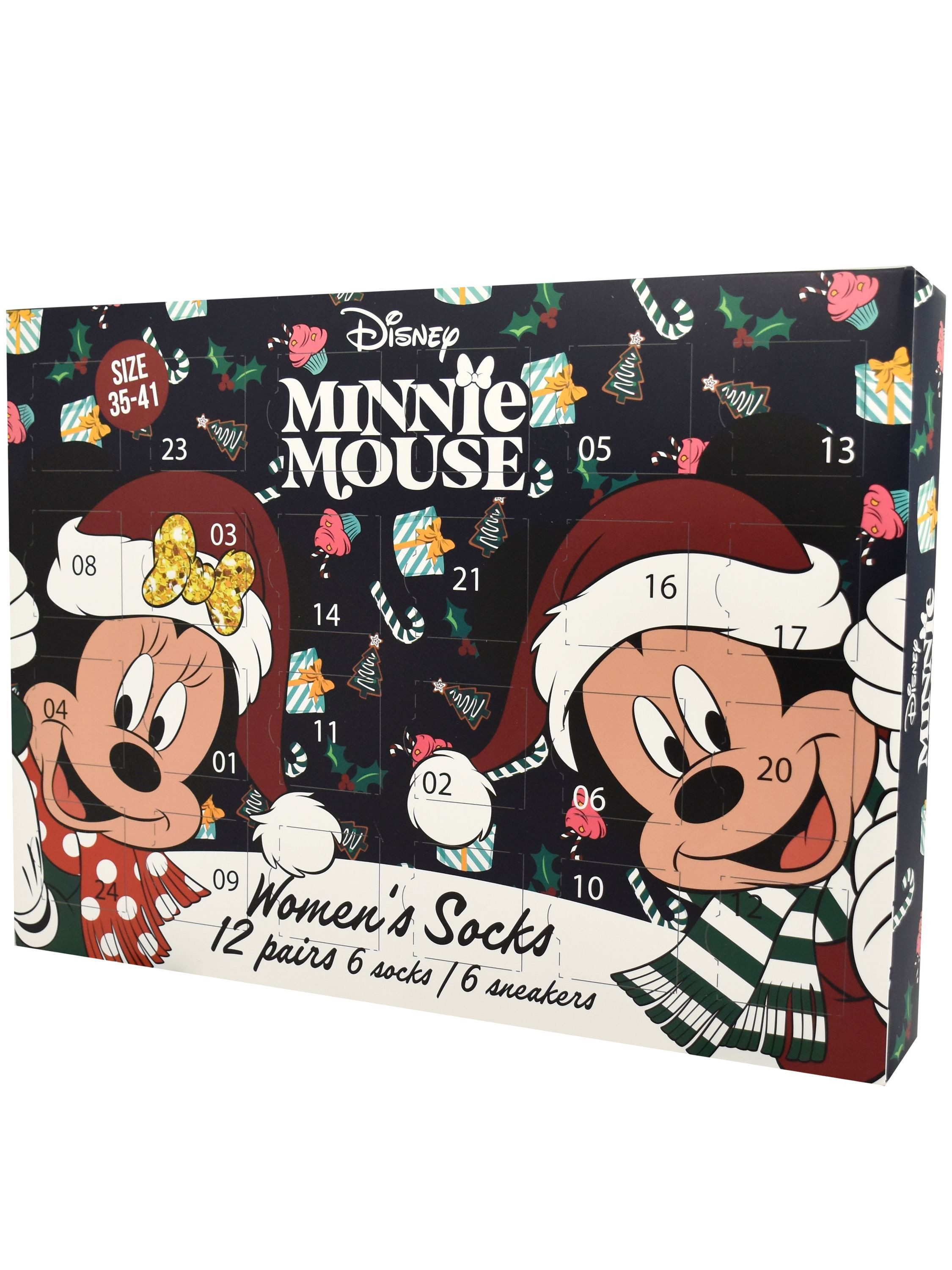 United Labels® Adventskalender Disney Minnie Mouse Socken Adventskalender mit 12 Paar kurz und lang