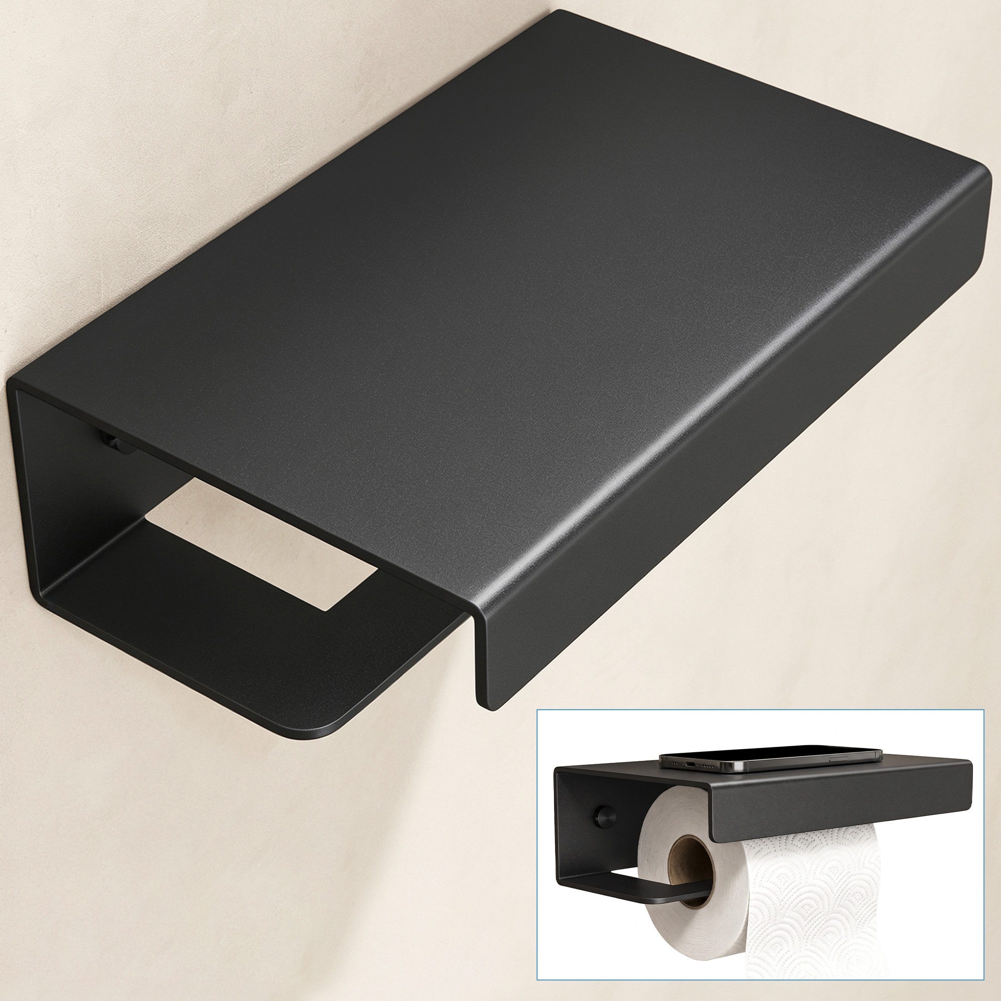 doporro Toilettenpapierhalter Klopapierhalter aus Aluminium mit Ablage L-förmigen Haken Lino-05, pulverbeschichtet, aus Aluminiumlegierung