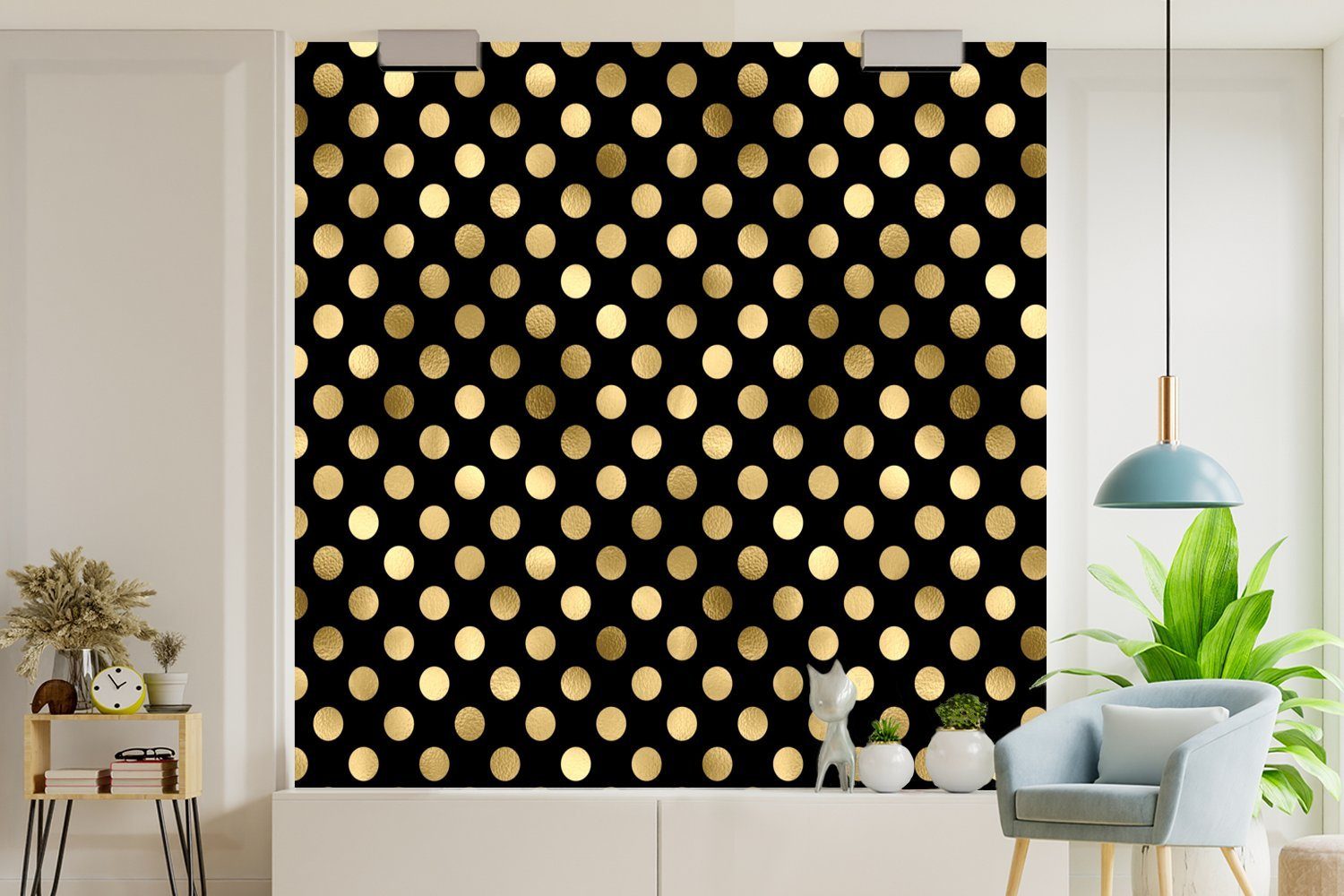 oder Wohnzimmer - Wandtapete für bedruckt, - Matt, Gold, (5 Muster Fototapete St), Vinyl Punkte MuchoWow Tapete Schlafzimmer,