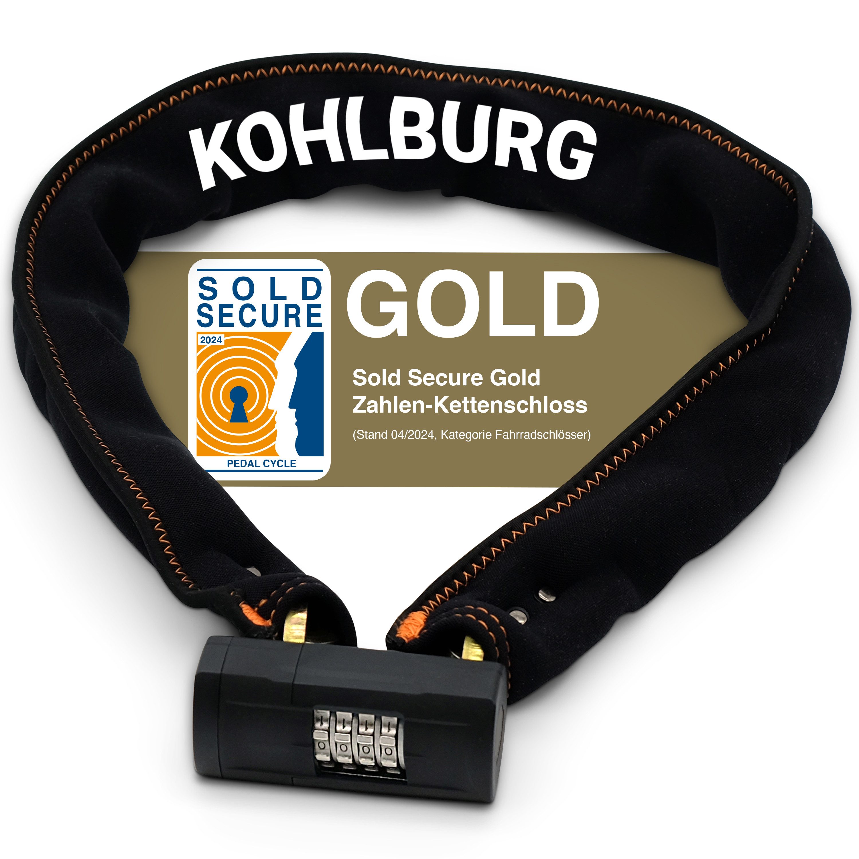 KOHLBURG Zahlenkettenschloss höchste Sicherheit [Sold Secure GOLD Fahrradschloss] Fahrrad & E-Bike, 110 cm lang • 2,3 kg massiv • Zahlenschloss mit höchster Sicherheit