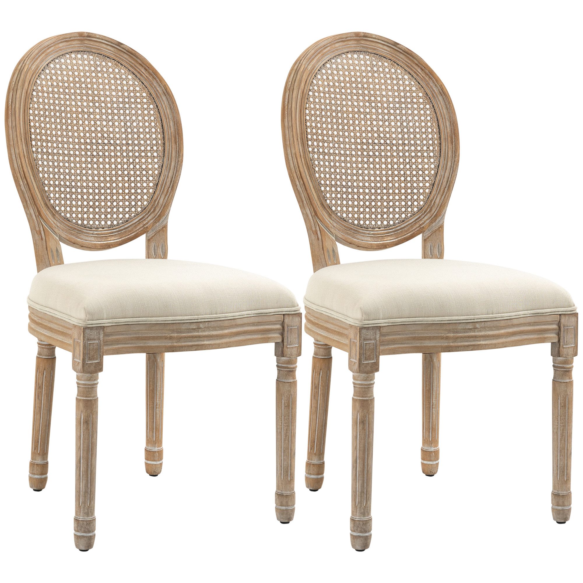 HOMCOM Esszimmerstuhl mit Rattan-Rückenlehne, Leinenoptik (Gepolsterter günstig online kaufen