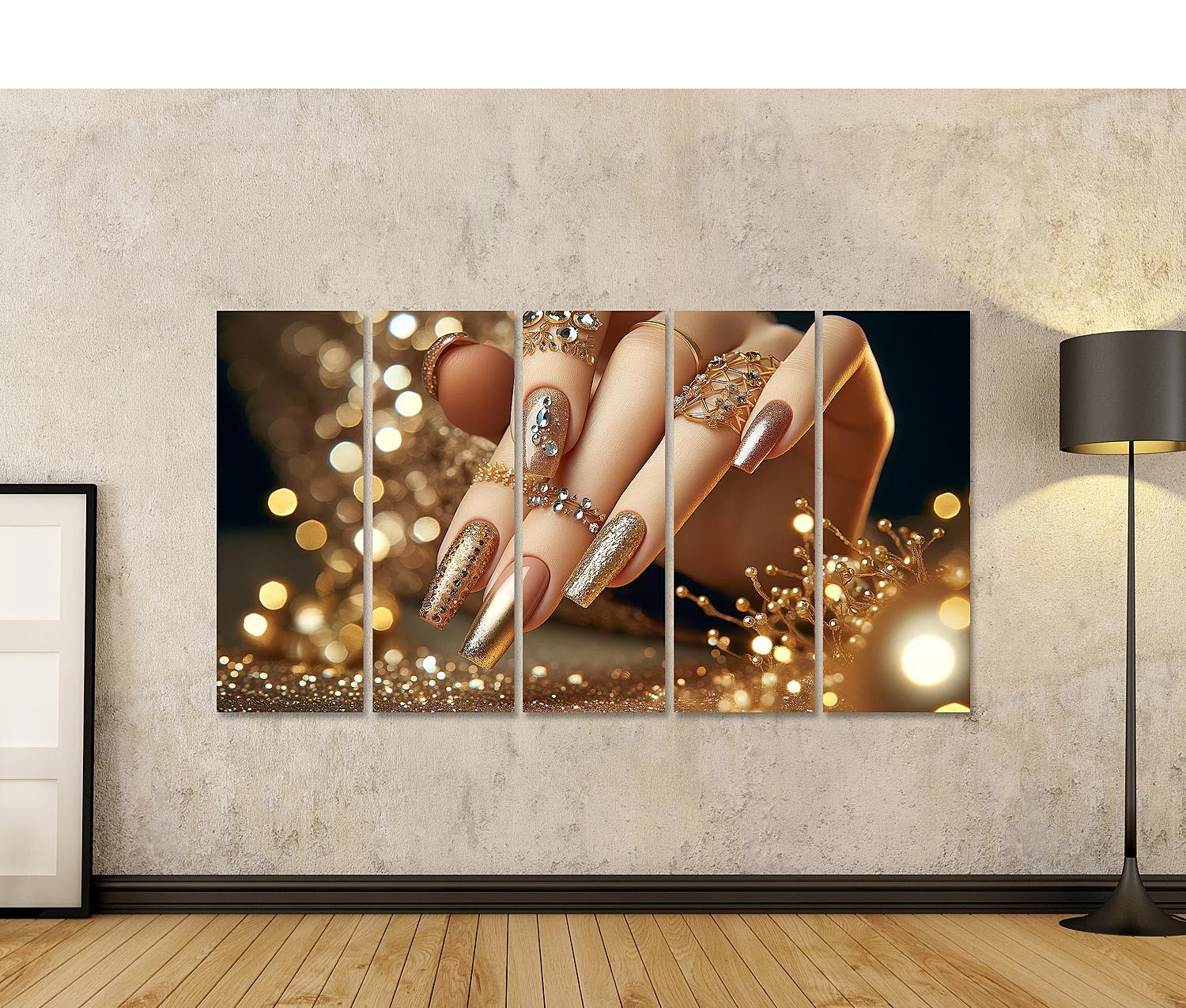 islandburner Leinwandbild Glitzernde Goldpracht Maniküre mit günstig online kaufen