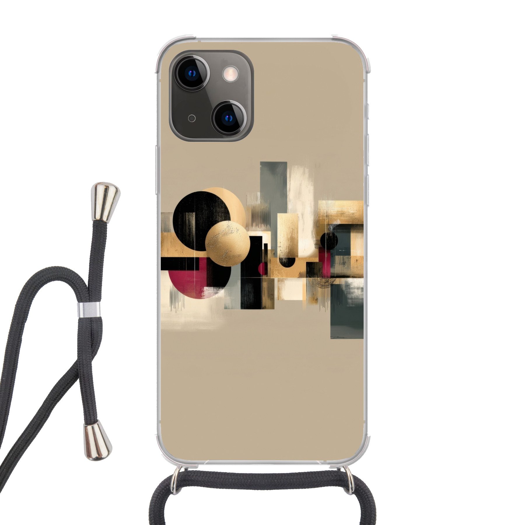 MuchoWow Handyhülle für Apple iPhone 13 Abstrakt - Formen - Beige - Texturen, Tragbare Handyhüllen mit Kette zum umhängen, Handykette Handyband