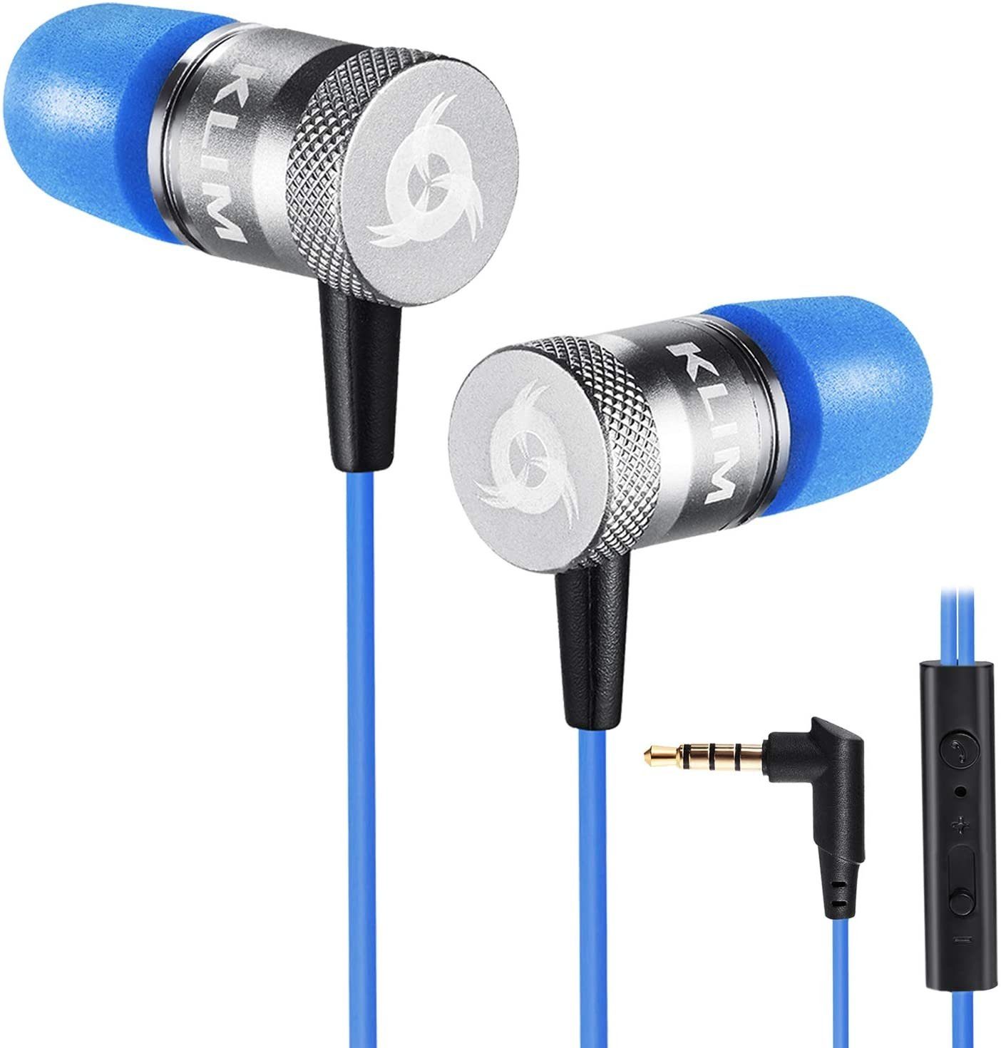 KLIM Fusion In-Ear-Kopfhörer (3,5mm Klinkenanschluss, Memory Foam Stöpsel) Blau
