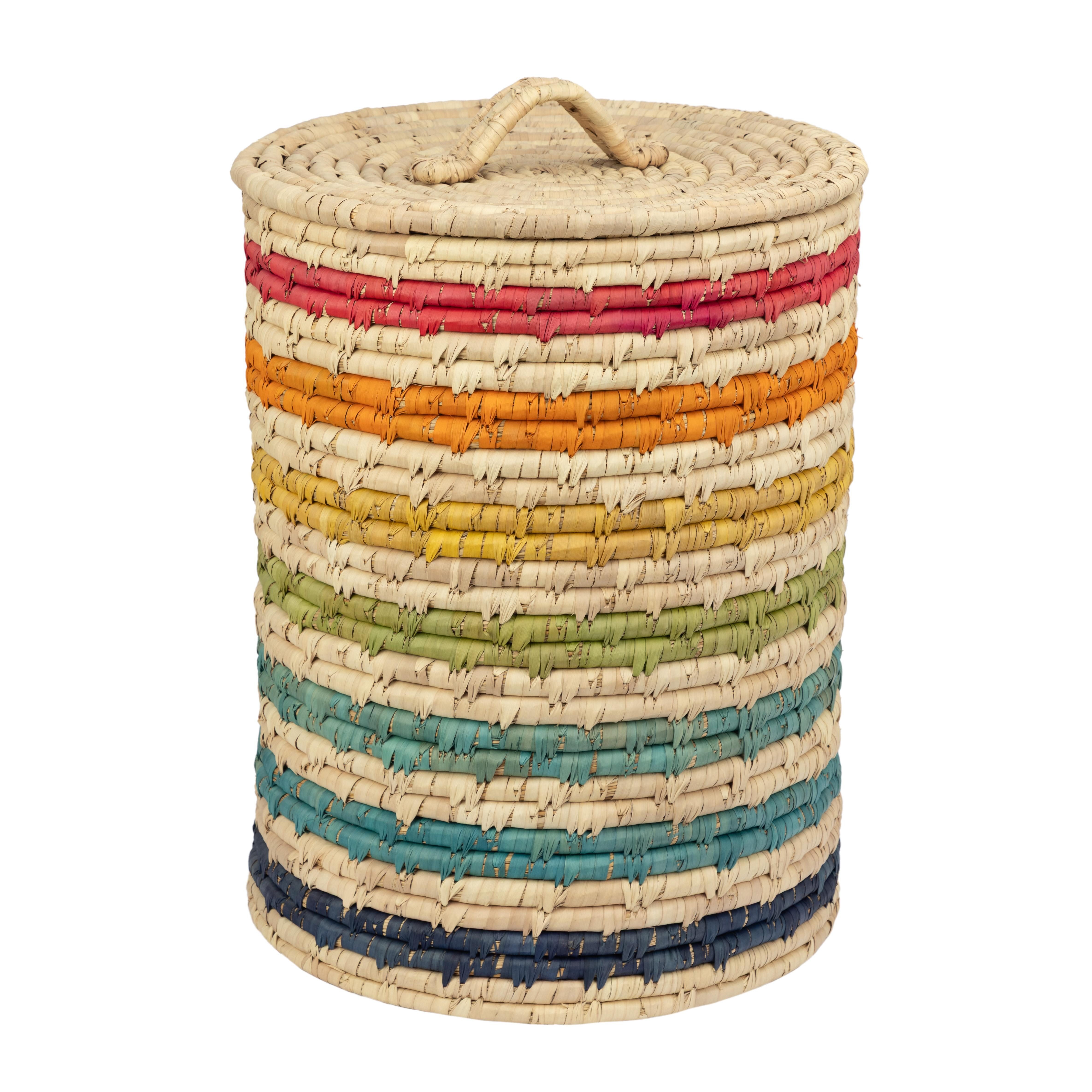 El Puente Wäschekorb Wäschekorb aus Kaisa-Gras mit Regenbogen-Streifen, Handmade, Handmade