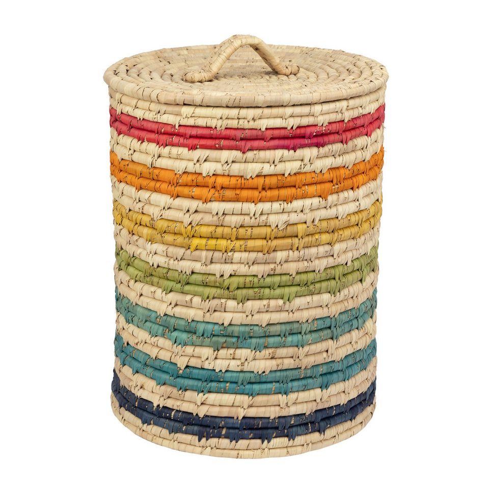 El Puente Wäschekorb Wäschekorb aus Kaisa-Gras mit Regenbogen-Streifen, Handmade, Handmade