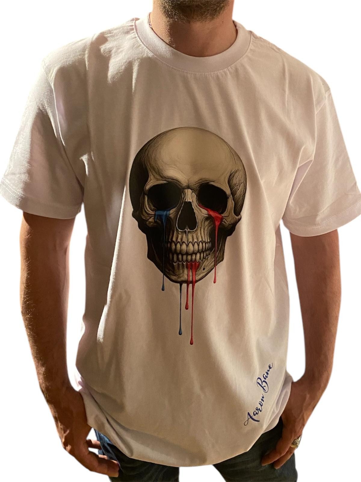 Aaron Bane Kurzarmshirt Totenkopf Shirt Weiß Herren Skull T-Shirt Streetwear Fashion