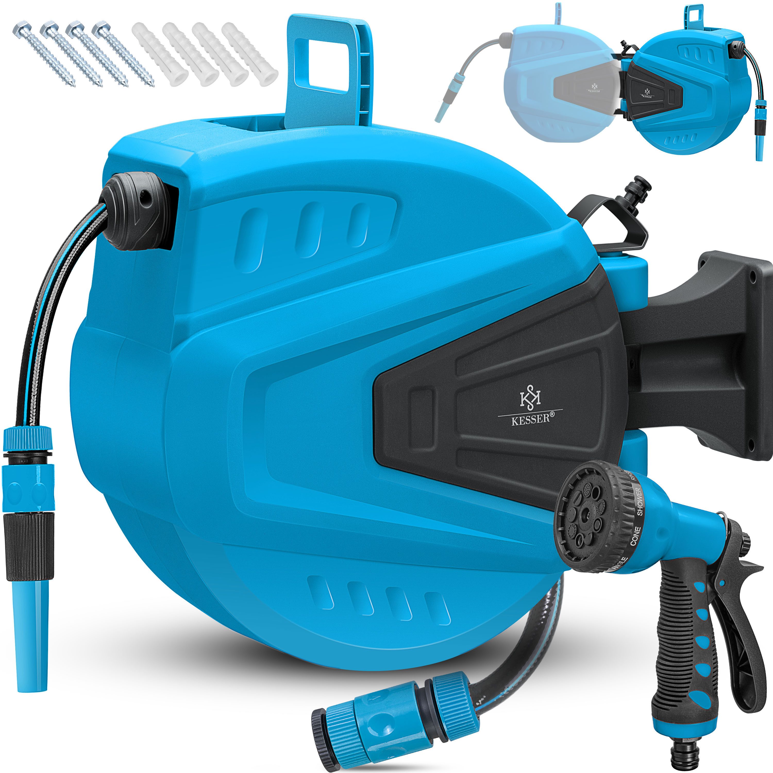 KESSER Gartenschlauch, Schlauchtrommel Wasser Schlauchaufroller + 2-Wege-Verteiler