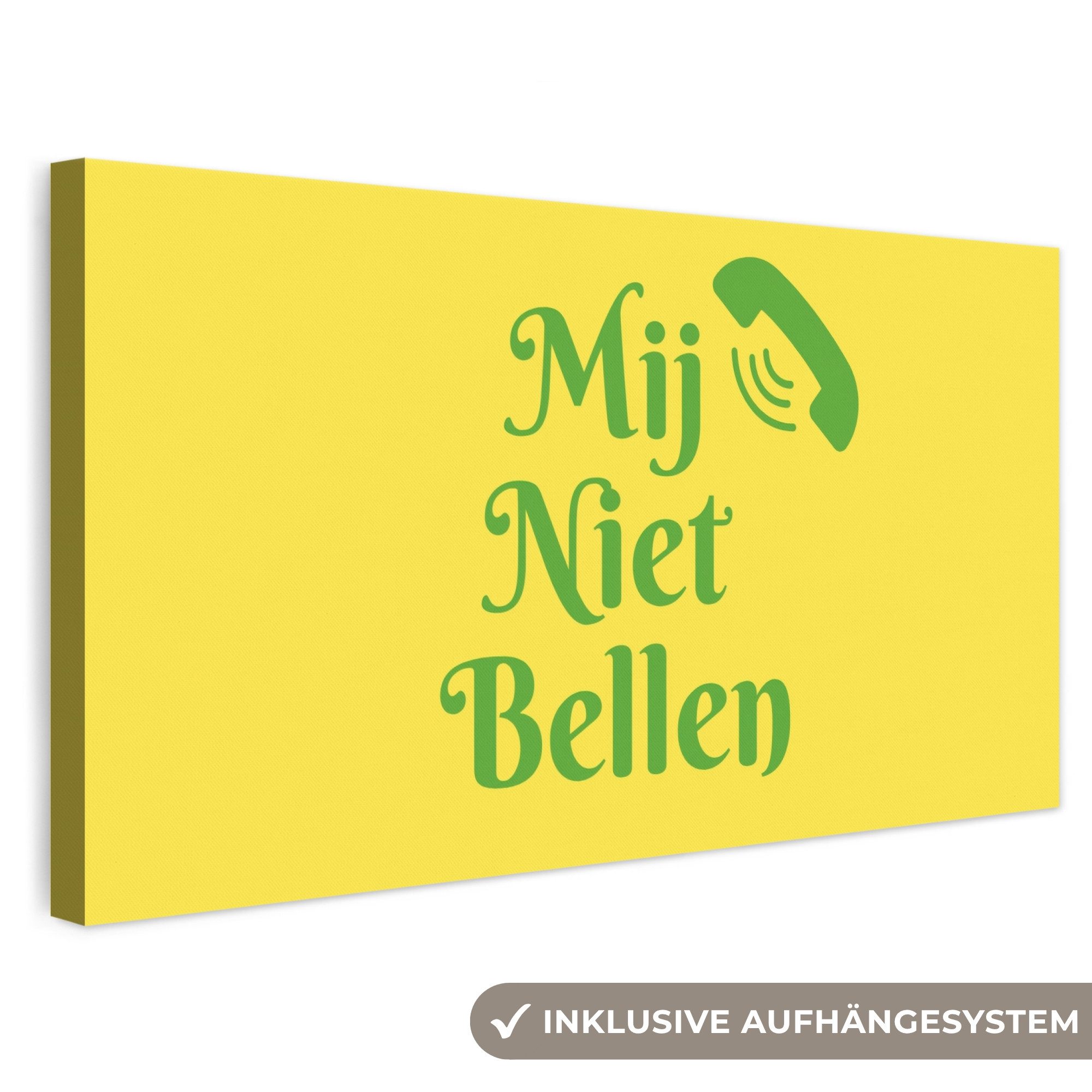 OneMillionCanvasses® Leinwandbild Panorama Rufen Sie mich nicht an - Telefon - Gelb, Fotodruck (1 St), Wandbild, Deko Schlafzimmer Wohnzimmer Flur 40x20 cm