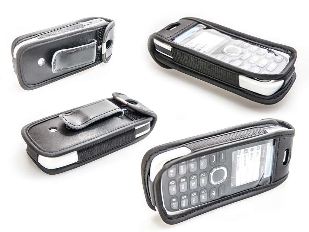 Handytasche Ledertasche für Nokia 113, mit Gürtelclip schwarz, Echtleder