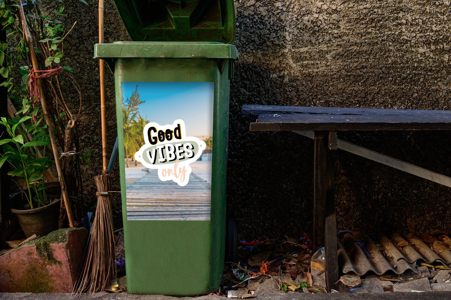 MuchoWow Zitat (1 Mülltonne, Sticker, Container, - St), Sommer Mülleimer-aufkleber, Wandsticker - Strand Abfalbehälter