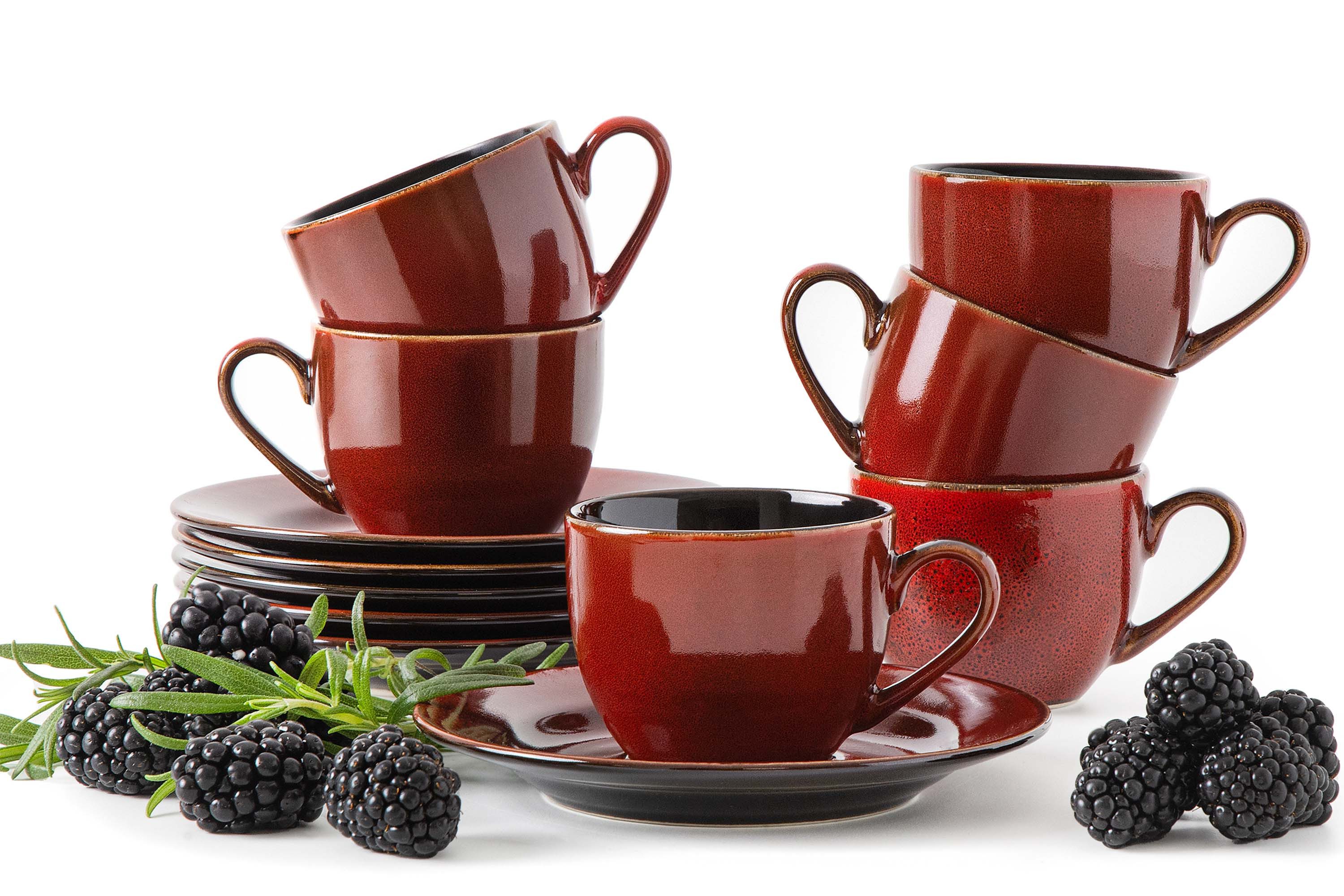 Ritzenhoff & Breker Kaffeeservice RITZENHOFF & BREKER GAMBIA Espressotassen-Set, KONSIMO (12-tlg), 6 Personen, Steinzeug, 90 ml, spülmaschinengeeignet, mikrowellengeeignet, Reaktivglasur