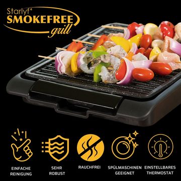 Starlyf Tischgrill Smokefree Grill, 1250,00 W, abnehmbares Thermostat, Stein - Beschichtung, spülmaschinenfest