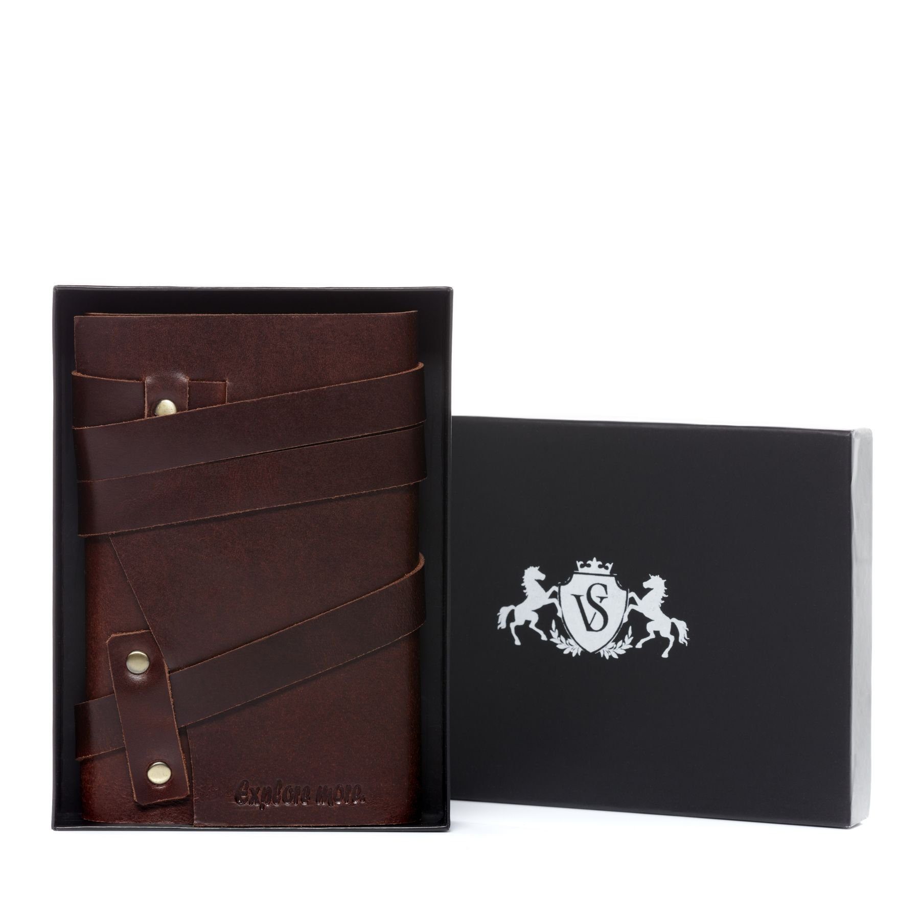 SID & VAIN Notizbuch echt Leder Tagebuch groß EXPLORE MORE, Tagebuch echt Leder Unisex, Bürozubehör, Lederbuch braun-cognac