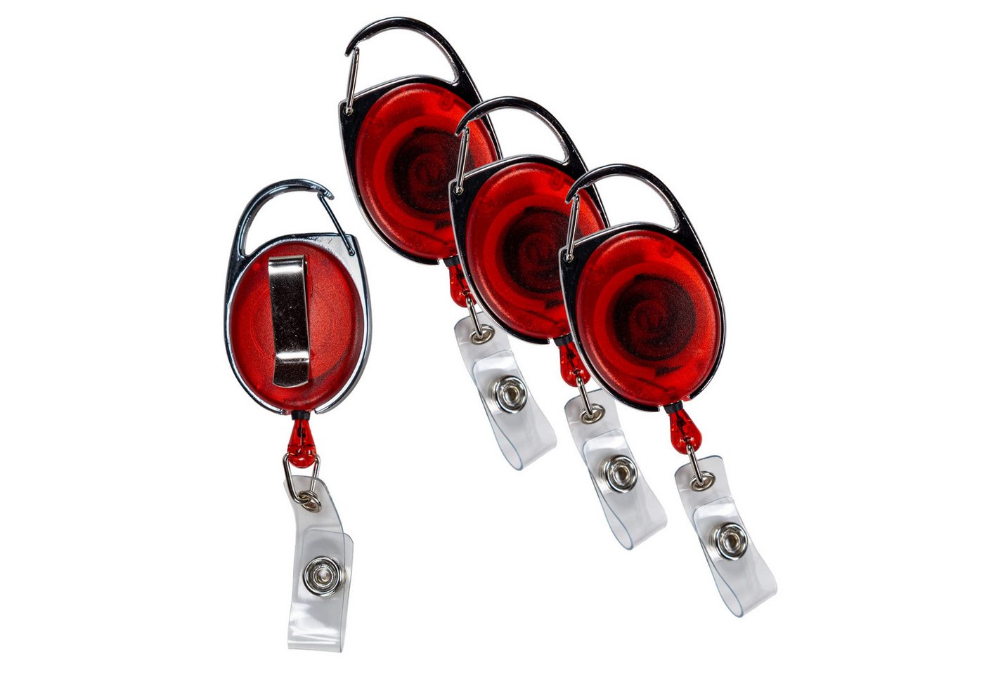 SBS Schlößer Baustoffe Schlüsselanhänger Set 4er Set Skipasshalter Ausweishalter rot Gürtelclip Schnurlänge 70cm (4-tlg)