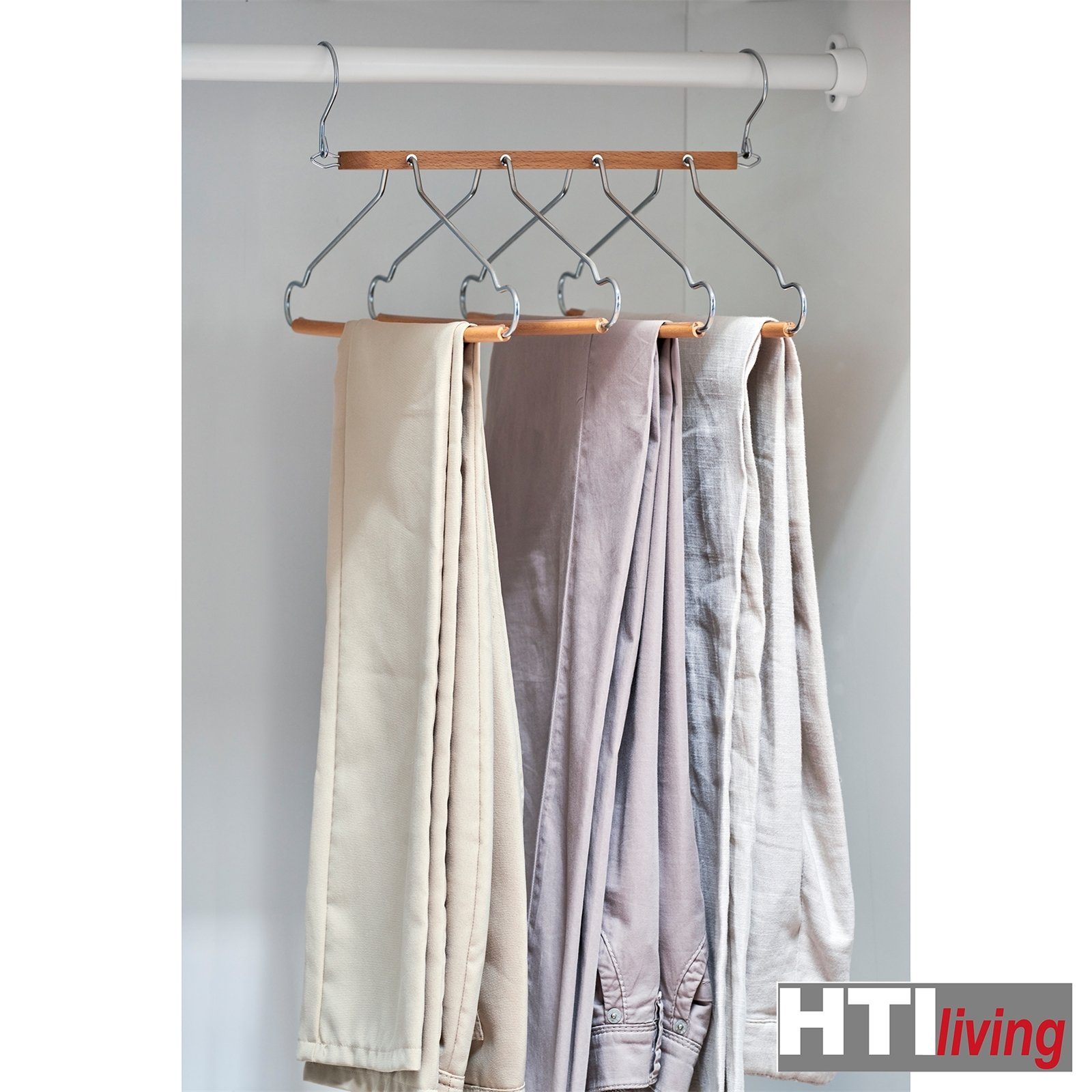 HTI-Living Kleiderbügel Mehrfach-Kleiderbügel Buche-Metall verchromt Weiß
