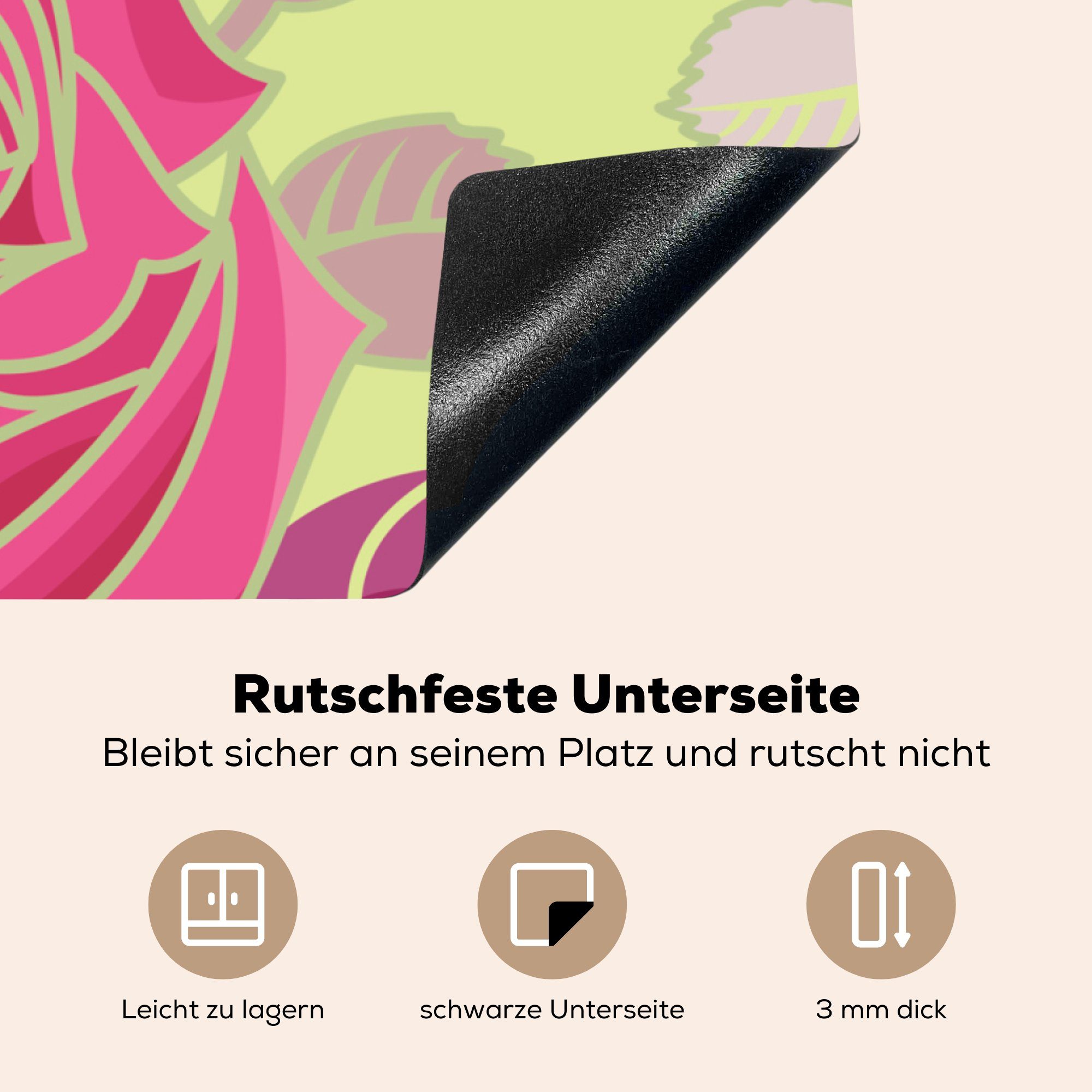 Rosen Muster, tlg), cm, küche Ceranfeldabdeckung, für Herdblende-/Abdeckplatte - Vinyl, 78x78 Rosa - (1 MuchoWow Arbeitsplatte