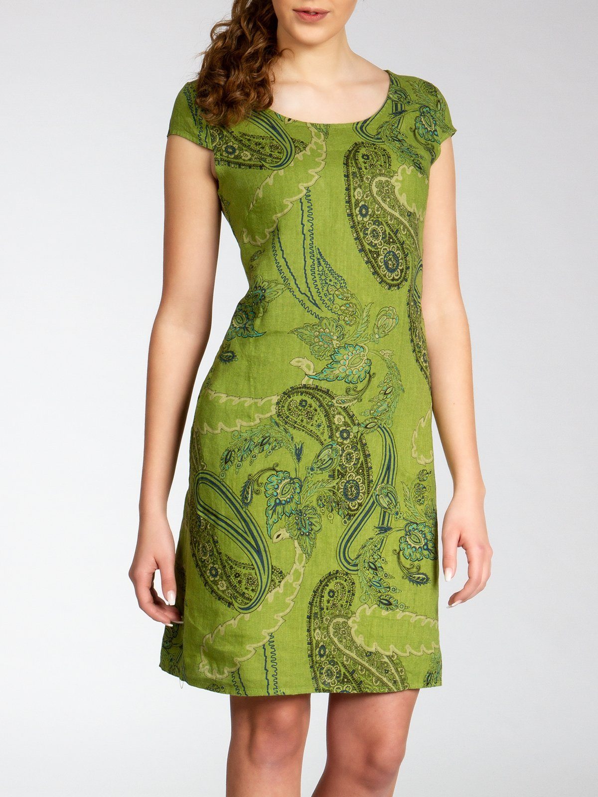 Caspar Sommerkleid SKL022 Damen Sommer Leinenkleid mit Paisley Print bis Größe 50 Luftig leicht, figurumspielende Form, mit seitlichem Jersey-Einsatz