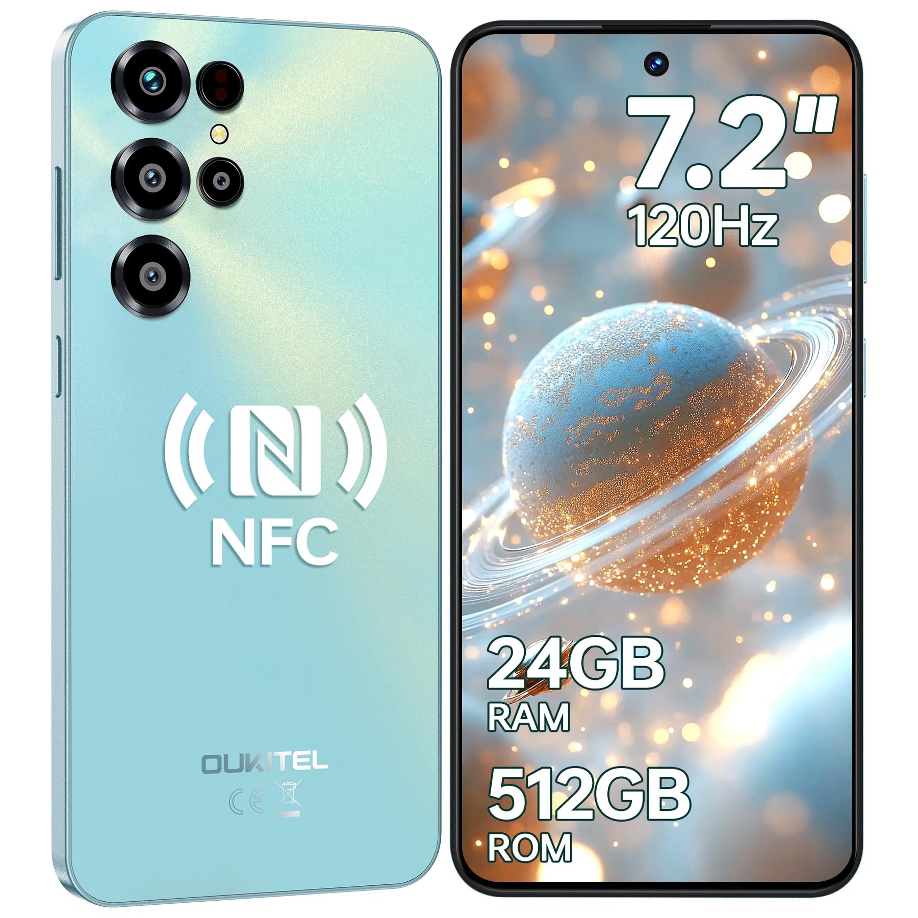 OUKITEL C68 4G Android 15 Smartphone (18,28 cm/7.2 Zoll, 512 GB Speicherplatz, 64 MP Kamera, 7,2" HD+ 120Hz, 64MP+8MP, 6000mAh, Dual SIM 4G, NFC, Face ID)