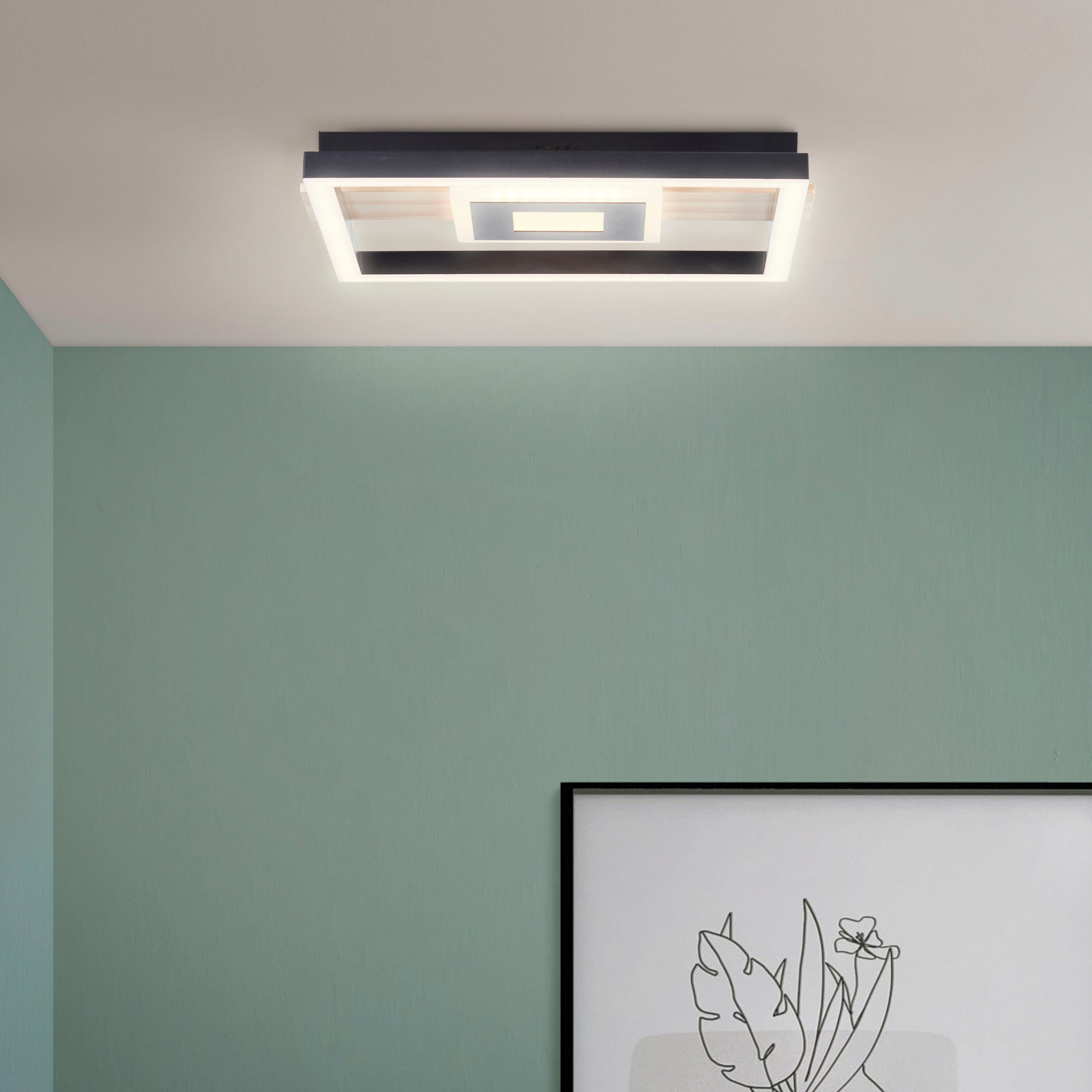 home LED Deckenleuchte 24 integriert, Warmweiß, 30 cm, x braun/schwarz fest LED 2600 3000 lm, K, Lysann, Holz/Metall, my W, 28