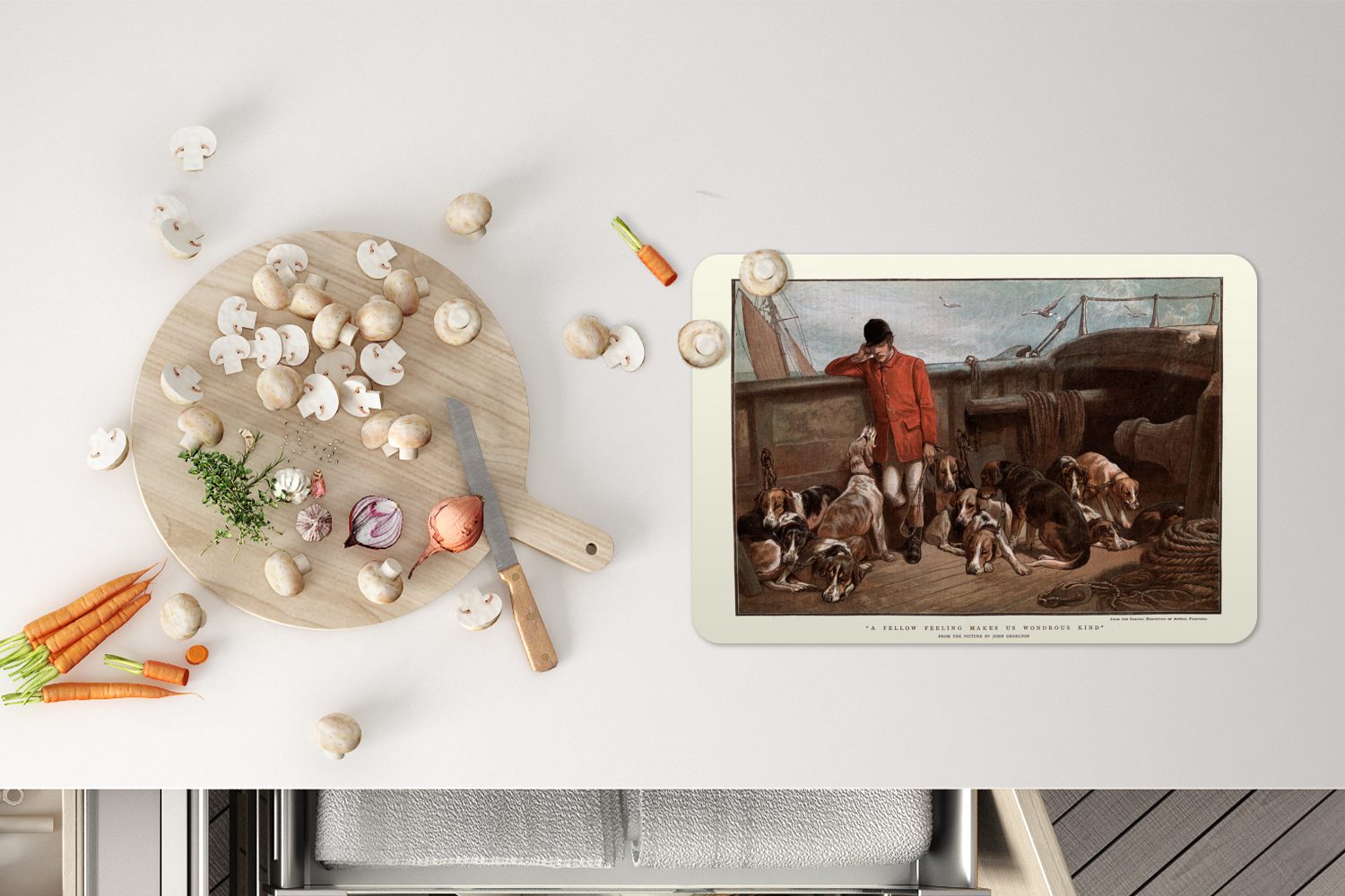 Platzset, Eine Illustration Jägers Platzset, mit Platzmatte, Schmutzabweisend MuchoWow, Tischmatten, Platzdecken, seinen eines (6-St), Jagdhunden