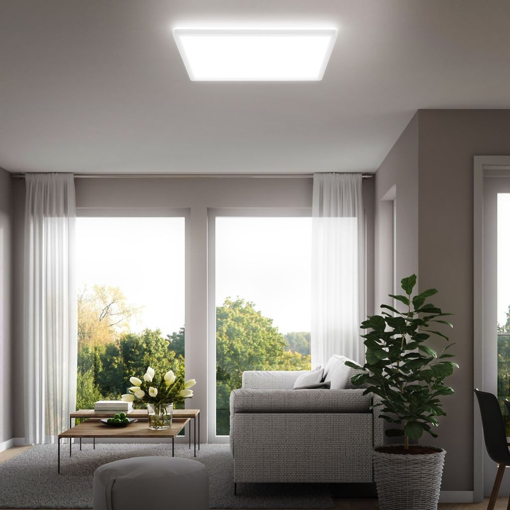 B.K.Licht LED Deckenleuchte LED Panel ultraflach Backlight Effekt weiß 42x42cm - BKL1601, LED fest integriert, 2700K - Extra-Warmweiß, LED Deckenlampe 42x42x3 cm Weiß 22W Wohnzimmer Schlafzimmer Küche