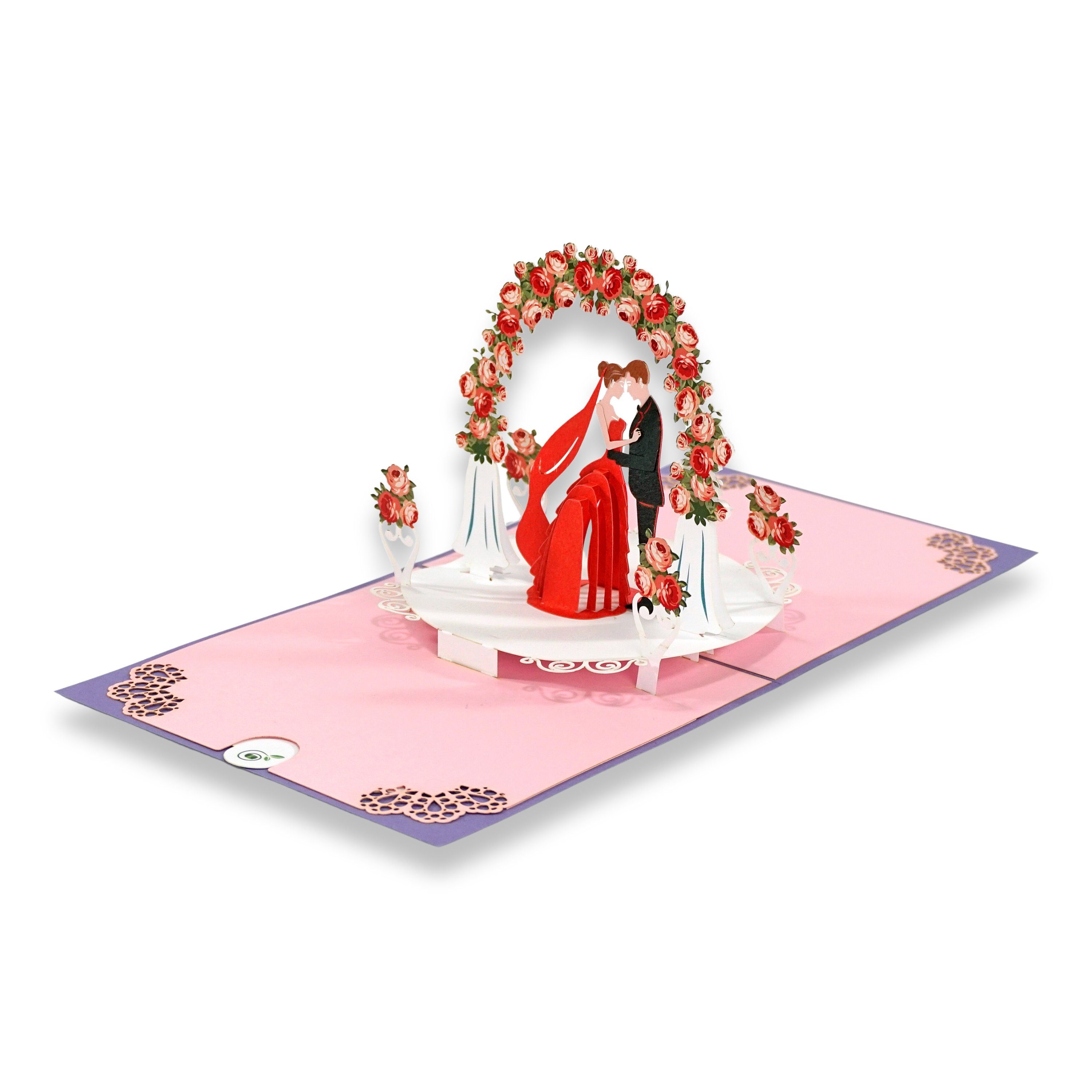 paperdora Hochzeitskarte 3D Pop-Up-Karte „Hochzeit“ mit Umschlag und Wachssiegel - Grußkarte, Hochzeit Einladungskarte Geschenk