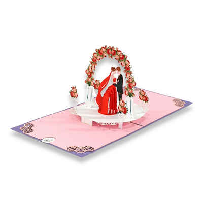 paperdora Hochzeitskarte 3D Pop-Up-Karte „Hochzeit“ mit Umschlag und Wachssiegel - Grußkarte, Hochzeit Einladungskarte Geschenk