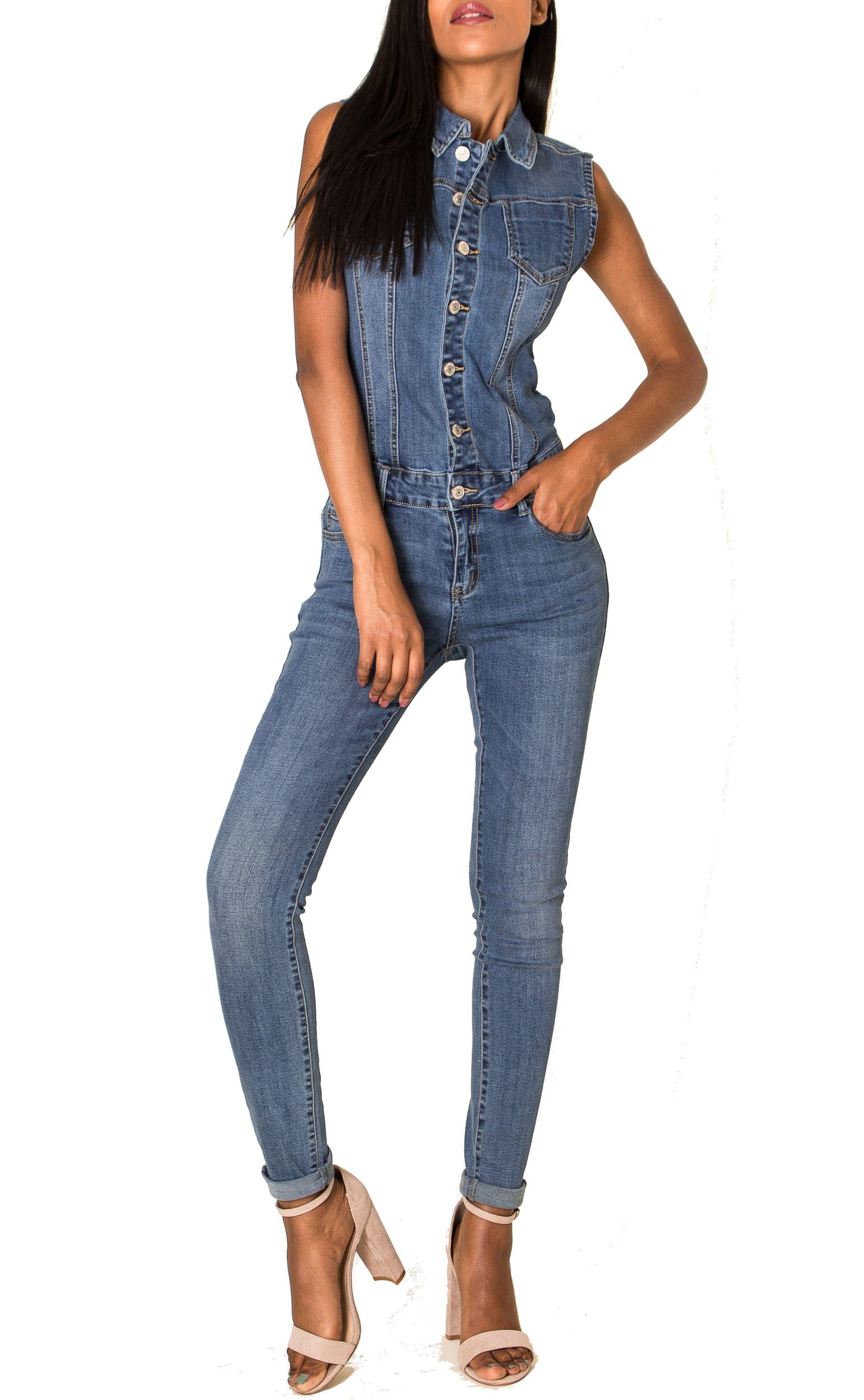 Nina Carter Jumpsuit »2661« (slim fit, 1-tlg., unifarben) Damen Jeans  Overall Hosenanzug TATI online kaufen | OTTO