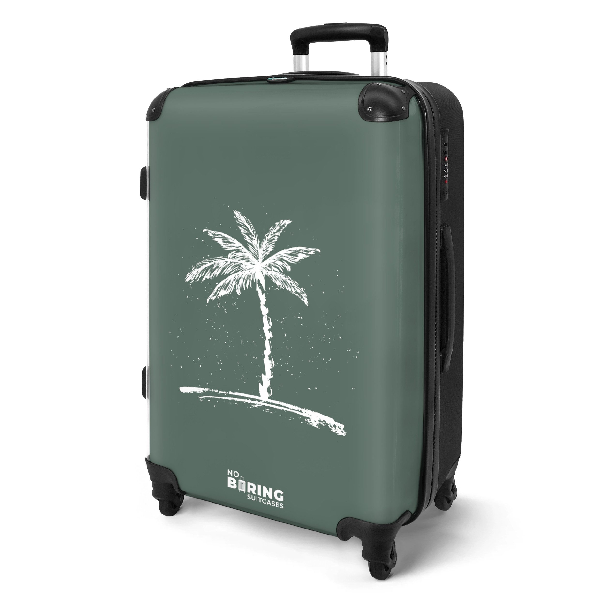 NoBoringSuitcases.com© Hartschalen-Trolley Grün mit weißer Palme günstig online kaufen