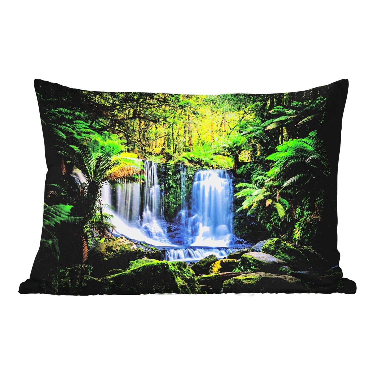 MuchoWow Dekokissen Dschungel - Wasserfall - Australien - Pflanzen - Natur, Outdoor-Dekorationskissen, Polyester, Dekokissenbezug, Kissenhülle