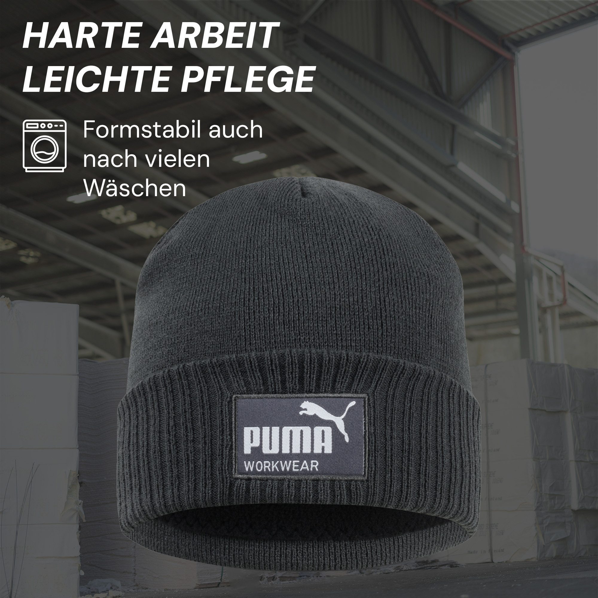 PUMA Workwear Beanie Mütze Herren Winter - Strickmütze mit Wärmepolsterung für die Ohren Atmungsaktive & Elastische Wintermütze Perfekt für Outdoor Aktivitäten
