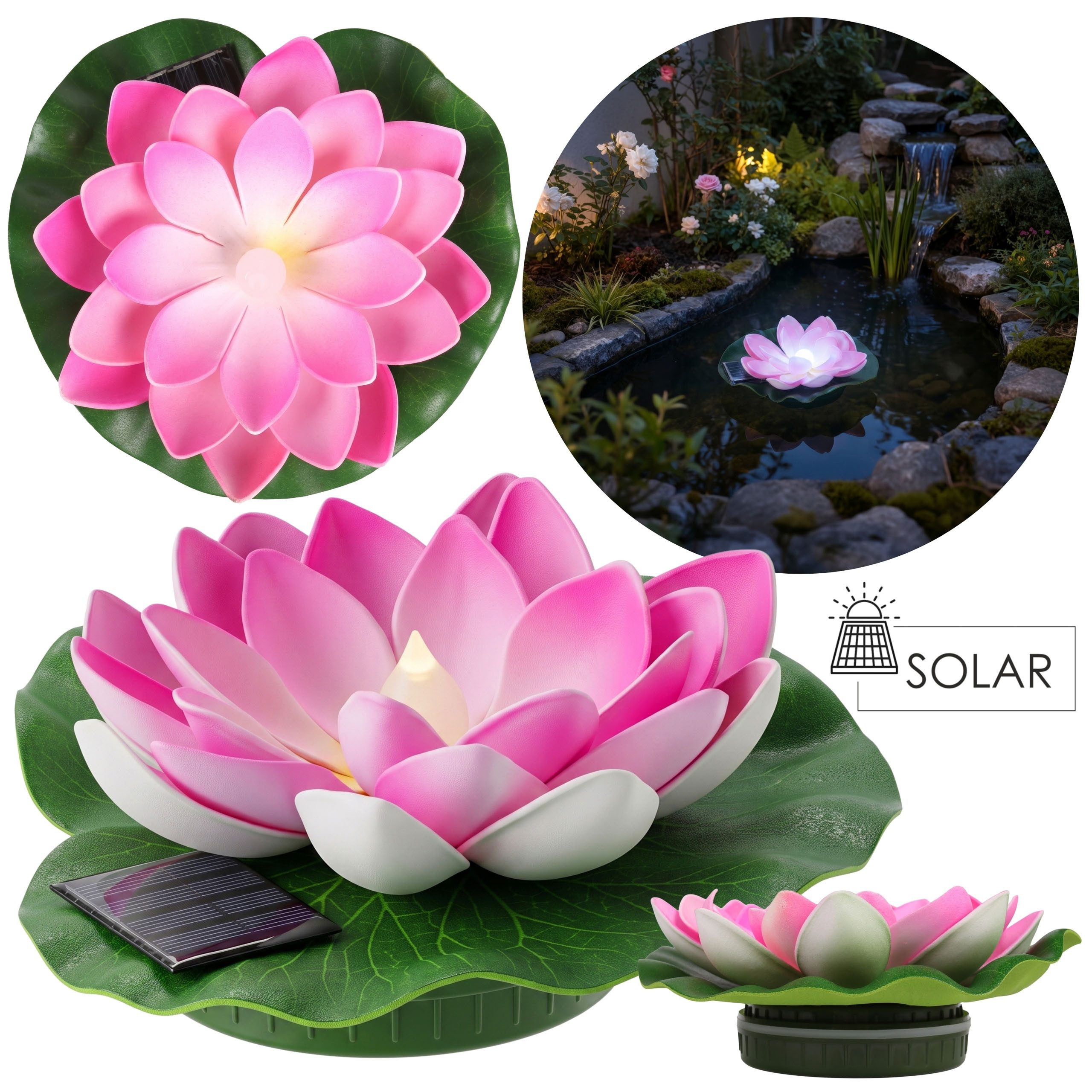 Sarcia.eu LED Teichleuchte Solarleuchte, RGB-LED, schwimmende Seerose für den Teich, 18x18x6 cm