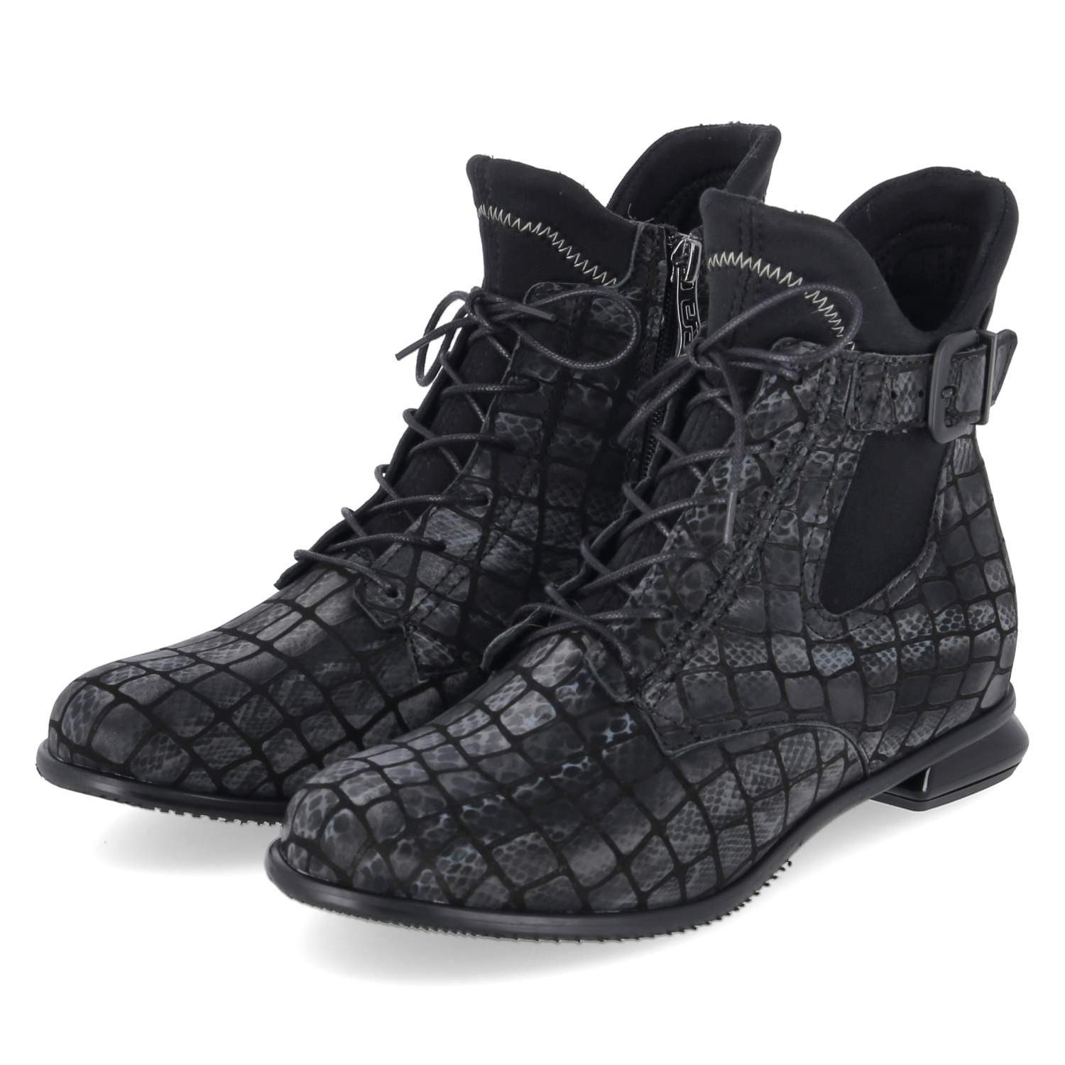 Simen Simen 6401A Grau Schwarz Damen Leder grey Schnürstiefel