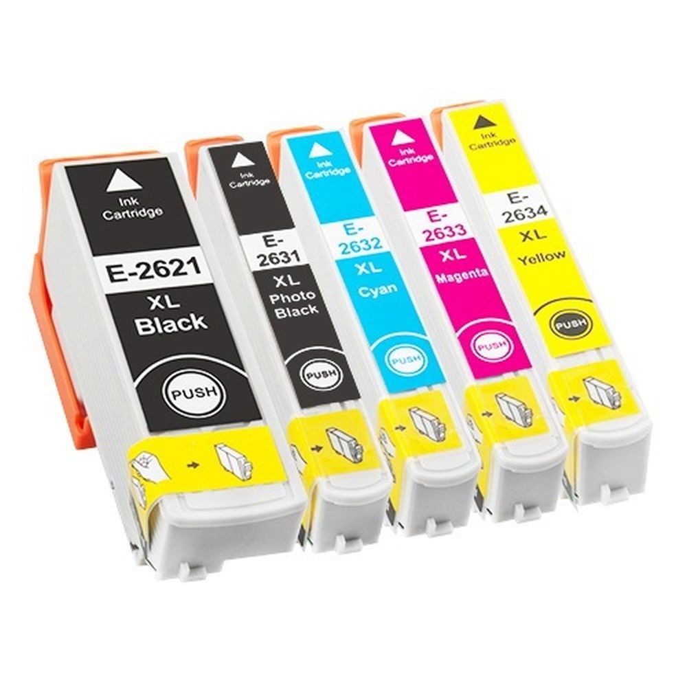 inkpro 5er XL-Druckerpatronen Set T26XL kompatibel mit Epson 26XL Tintenpatrone (für Expression Premium XP-510, XP-520, XP-600, XP-605, XP-610, XP-615, XP-620, XP-625, XP-700, XP-710, XP-720, XP-800, XP-810, XP-820, 5-tlg., je eine Patrone T2621, T2631, T2632, T2633, T2634)