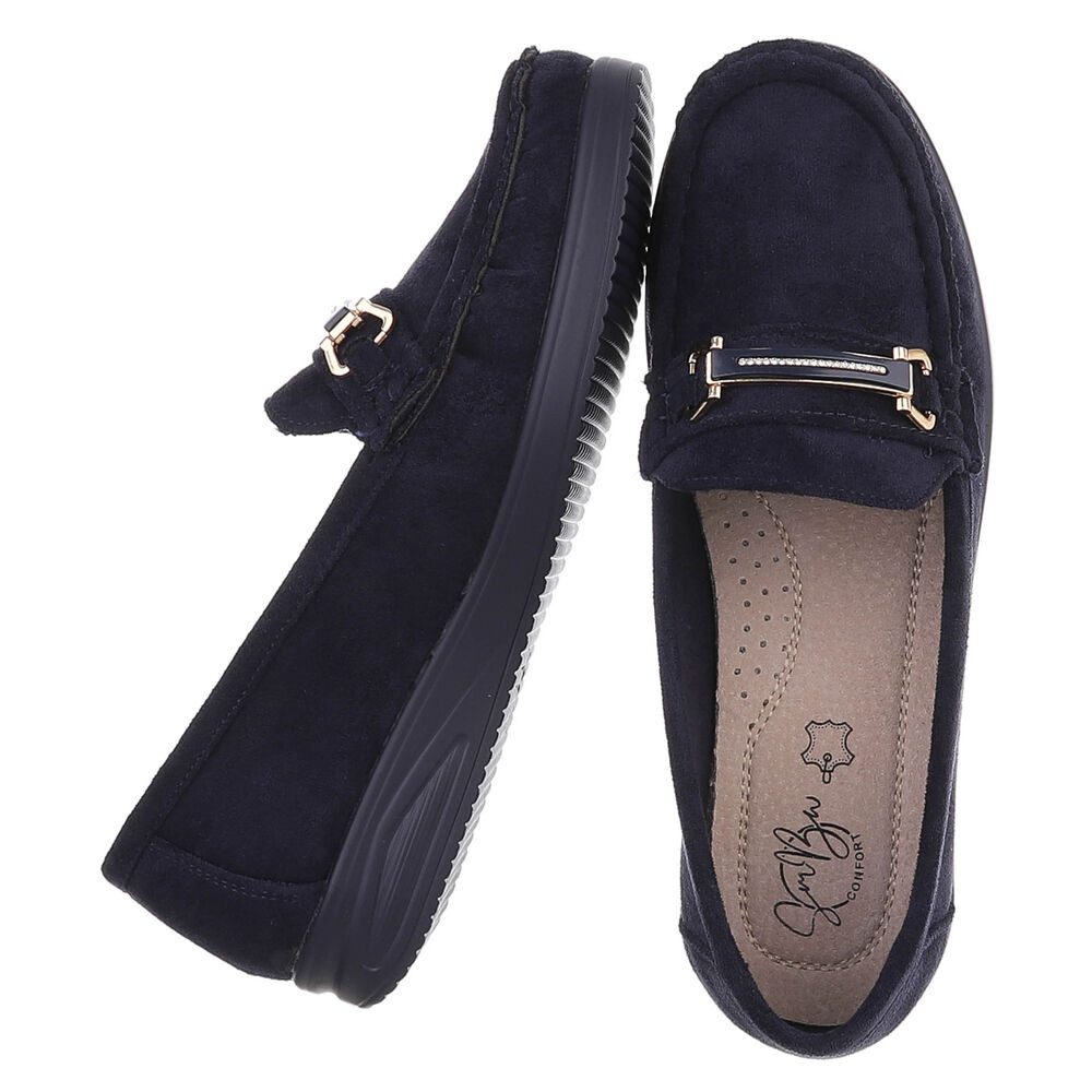 Ital-Design Eleganter Mokassin für Damen – Bequem und vielseitig Slipper (91409586) Keilabsatz/Wedge Mokassins in Dunkelblau